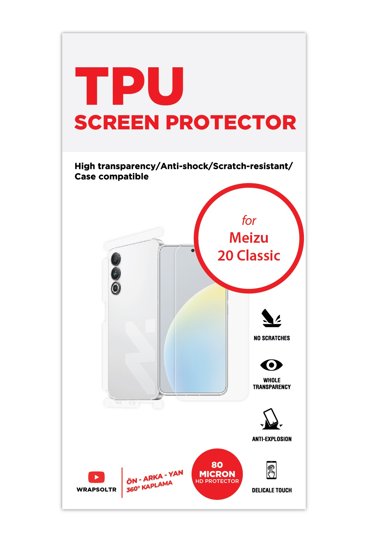 Meizu 20 Classic - Fullbody Koruyucu Parlak Şeffaf TPU Film (80 micron)