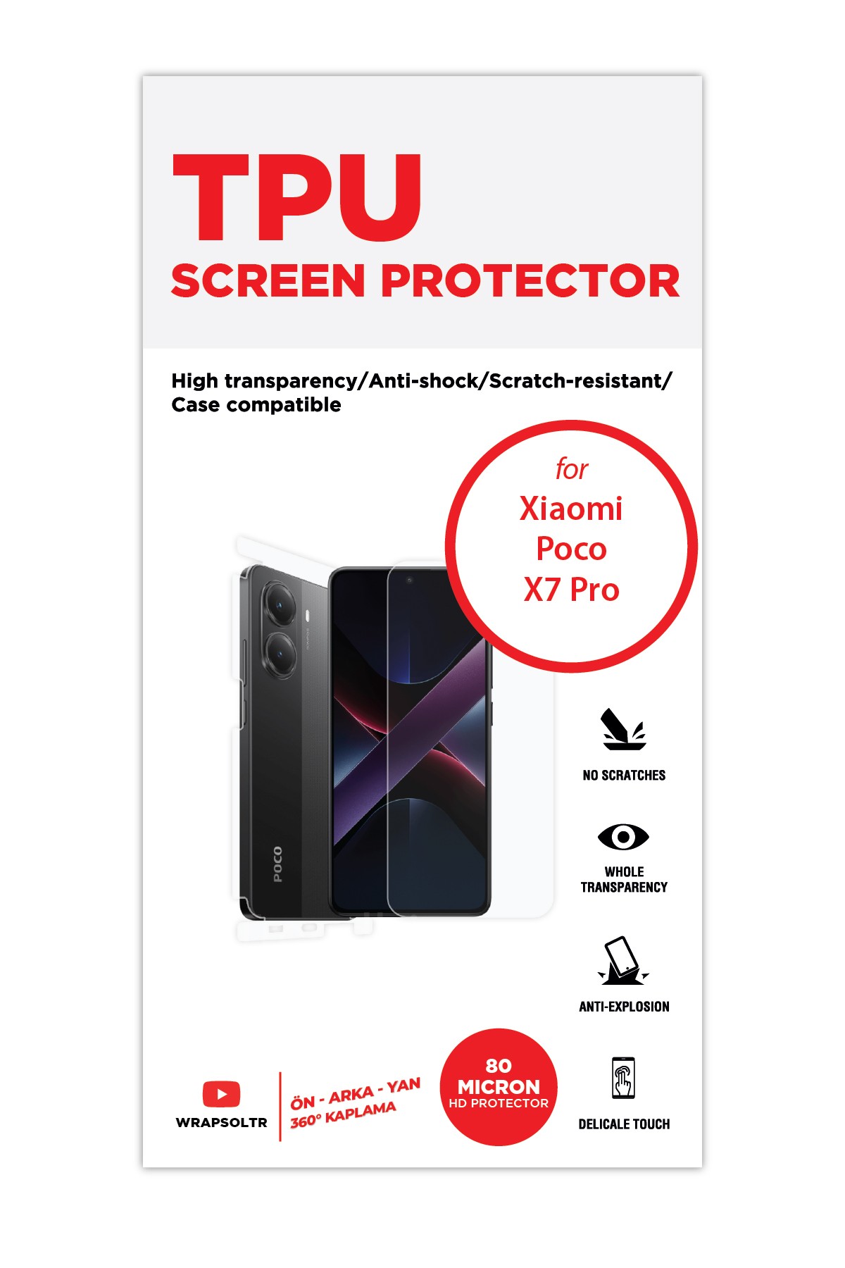 Xiaomi Poco X7 Pro - Fullbody Koruyucu Parlak Şeffaf TPU Film (80 micron)
