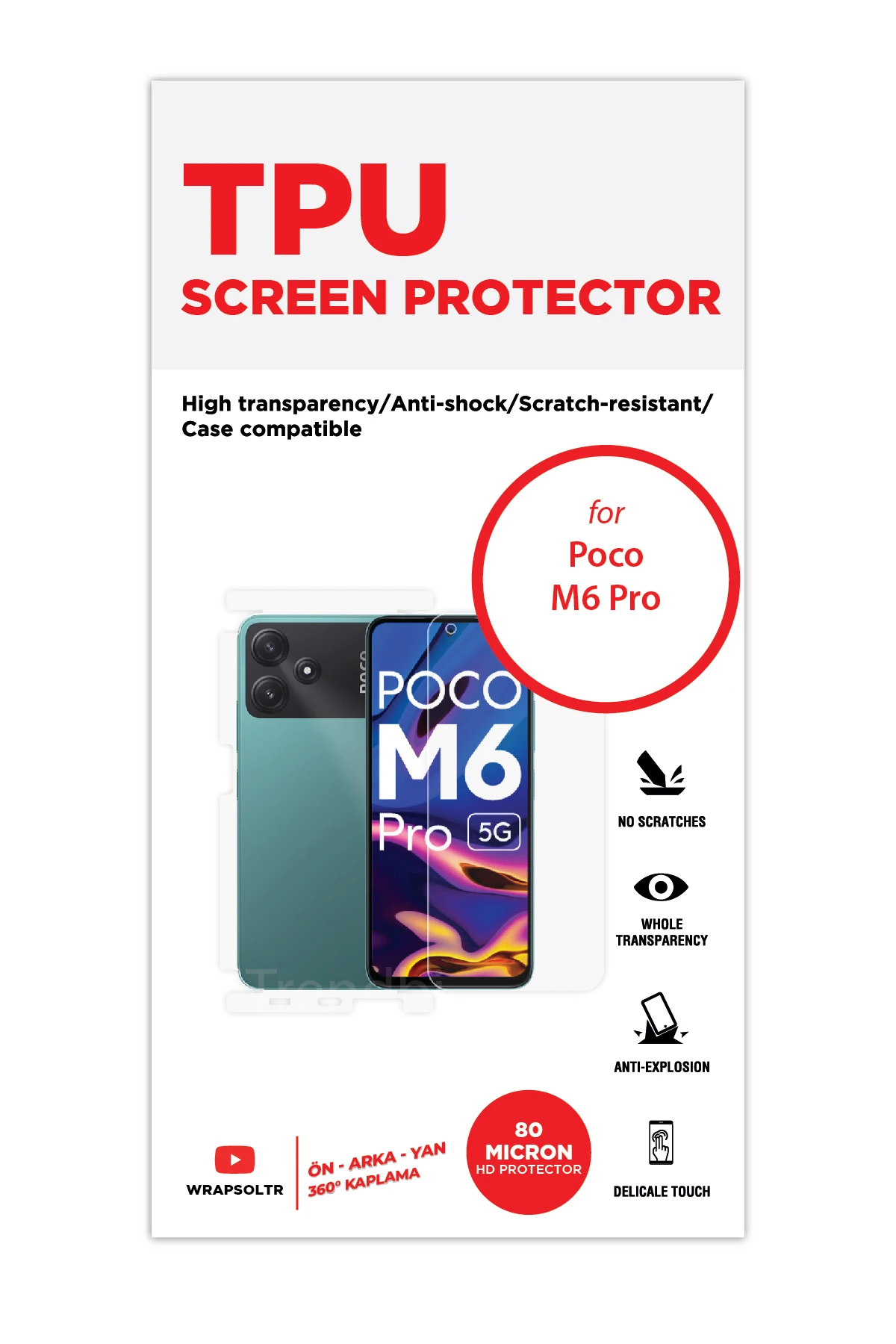 Xiaomi Poco M6 Pro - Fullbody Koruyucu Parlak Şeffaf TPU Film (80 micron)