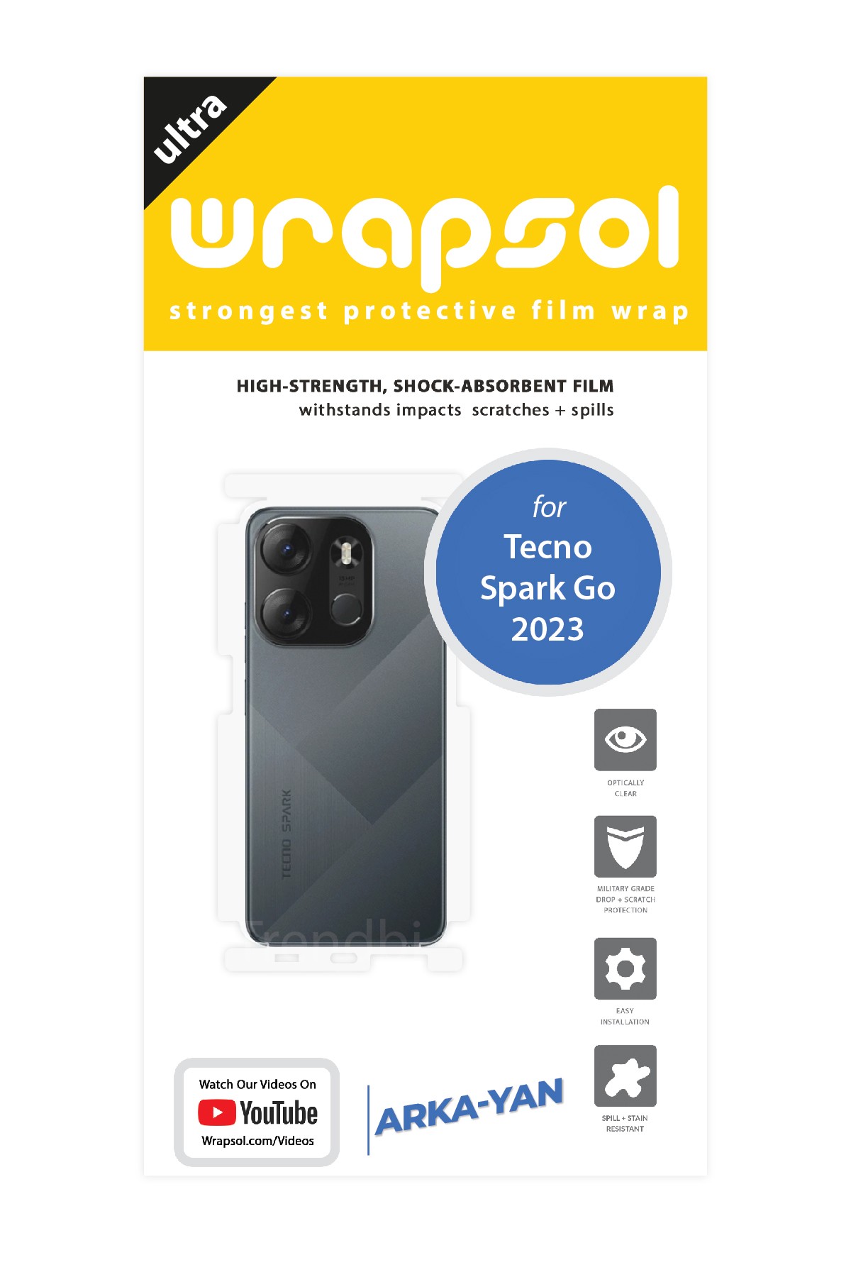 Tecno Spark Go 2023 - Arka/Yan Koruyucu Parlak Şeffaf Poliüretan Film (150 micron)