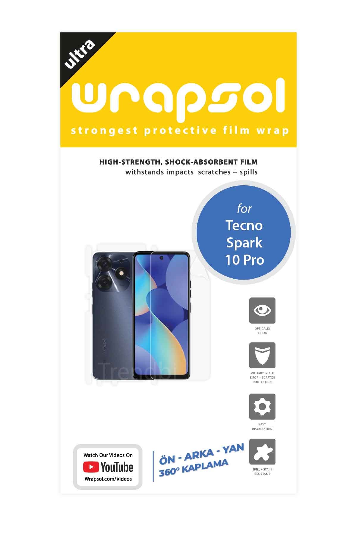 Tecno Spark 10 Pro - Fullbody Koruyucu Parlak Şeffaf Poliüretan Film (150 micron)