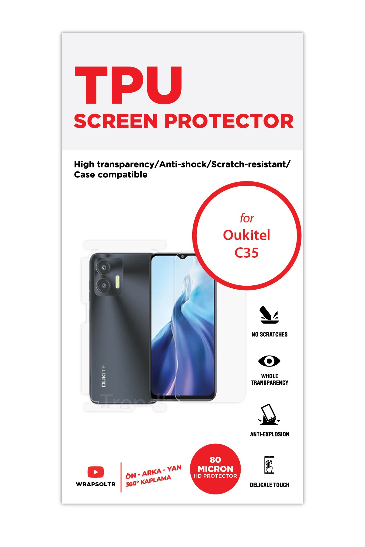 Oukitel C35 - Fullbody Koruyucu Parlak Şeffaf TPU Film (80 micron)