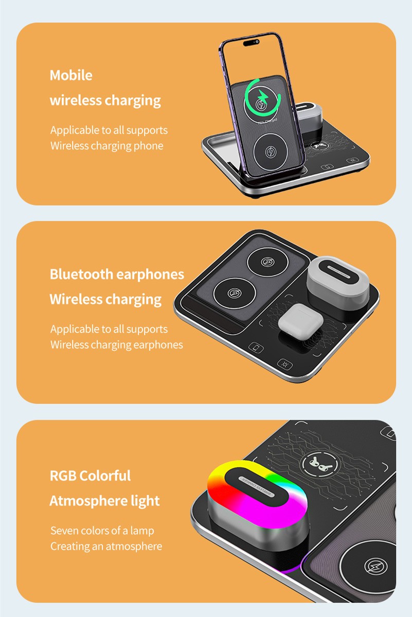 15W Hızlı Wireless Kablosuz Şarj Standı 4 in 1 Masaüstü İstasyon -iPhone-android-watch-airpods Uyumlu