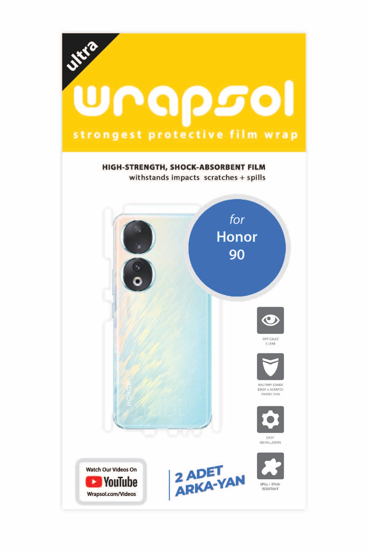 Honor 90 - Arka/Yan Koruyucu Parlak Şeffaf Poliüretan Film (150 micron)