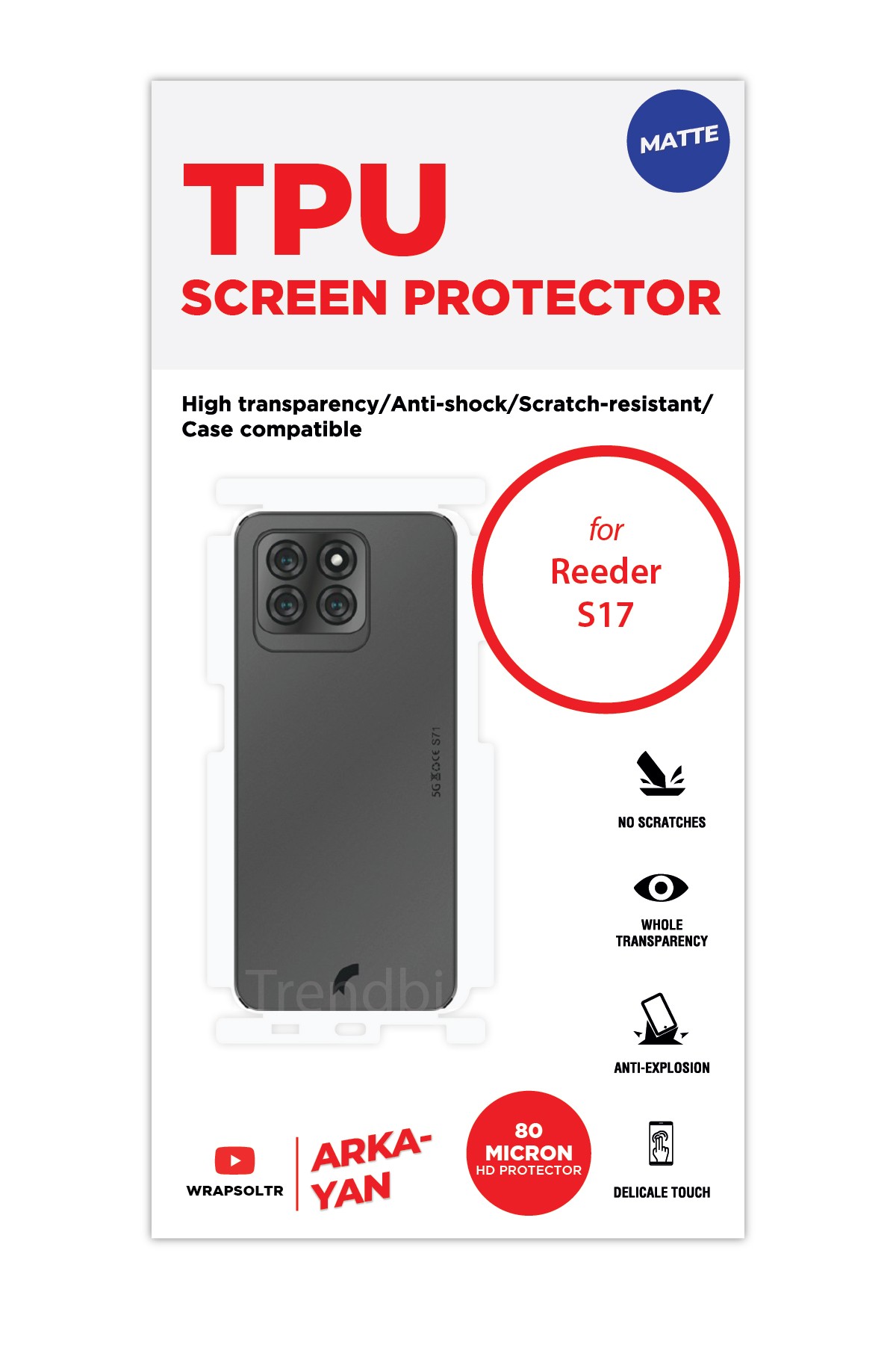 Reeder s71 - Arka/Yan Koruyucu Mat TPU Film (80 micron)