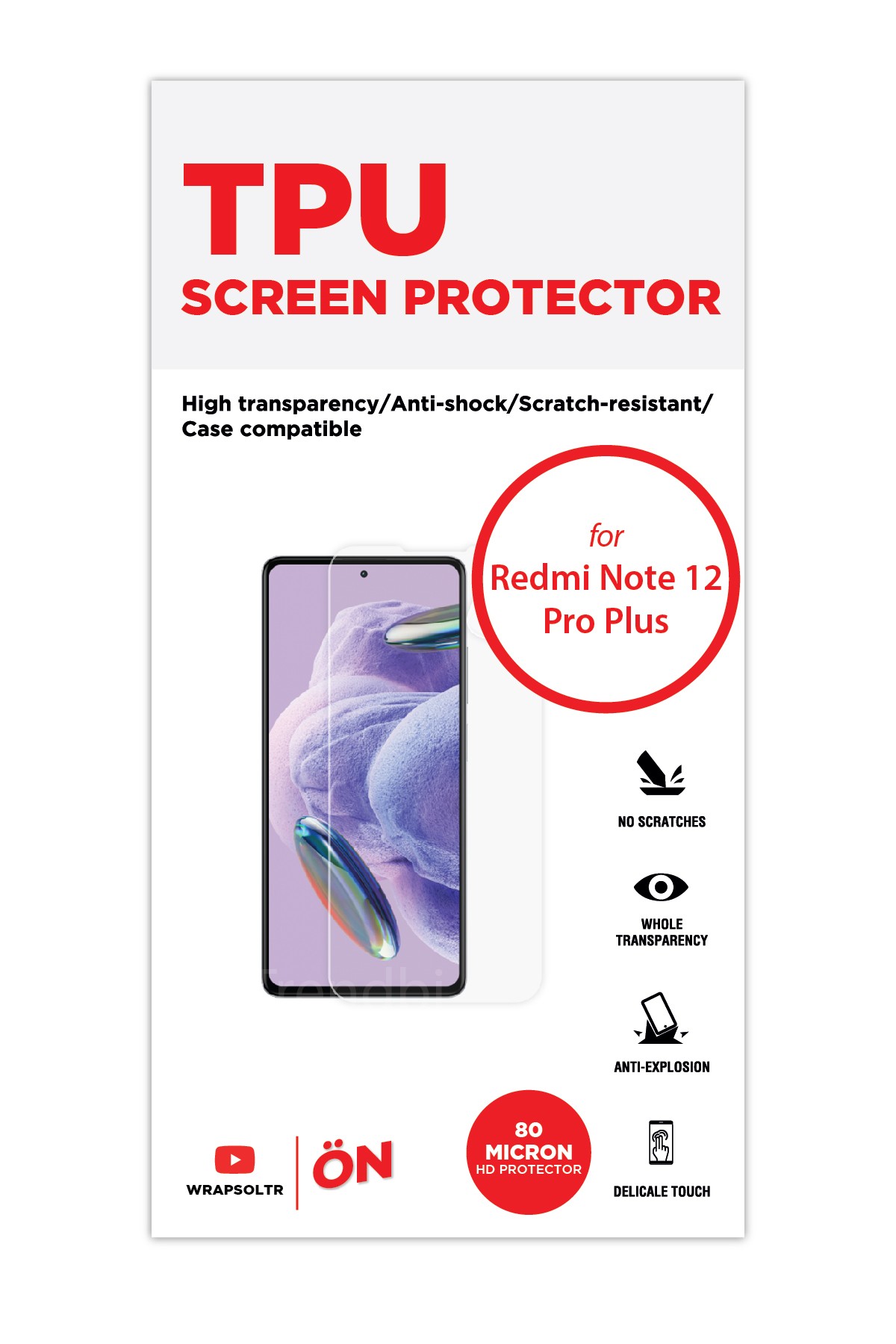 Xiaomi Redmi Note 12 Pro Plus - Ekran Koruyucu Parlak Şeffaf TPU Film (80 micron)