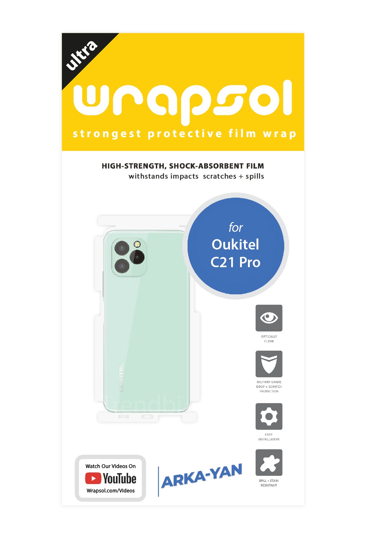 Oukitel C21 Pro - Arka/Yan Koruyucu Parlak Şeffaf Poliüretan Film (150 micron)