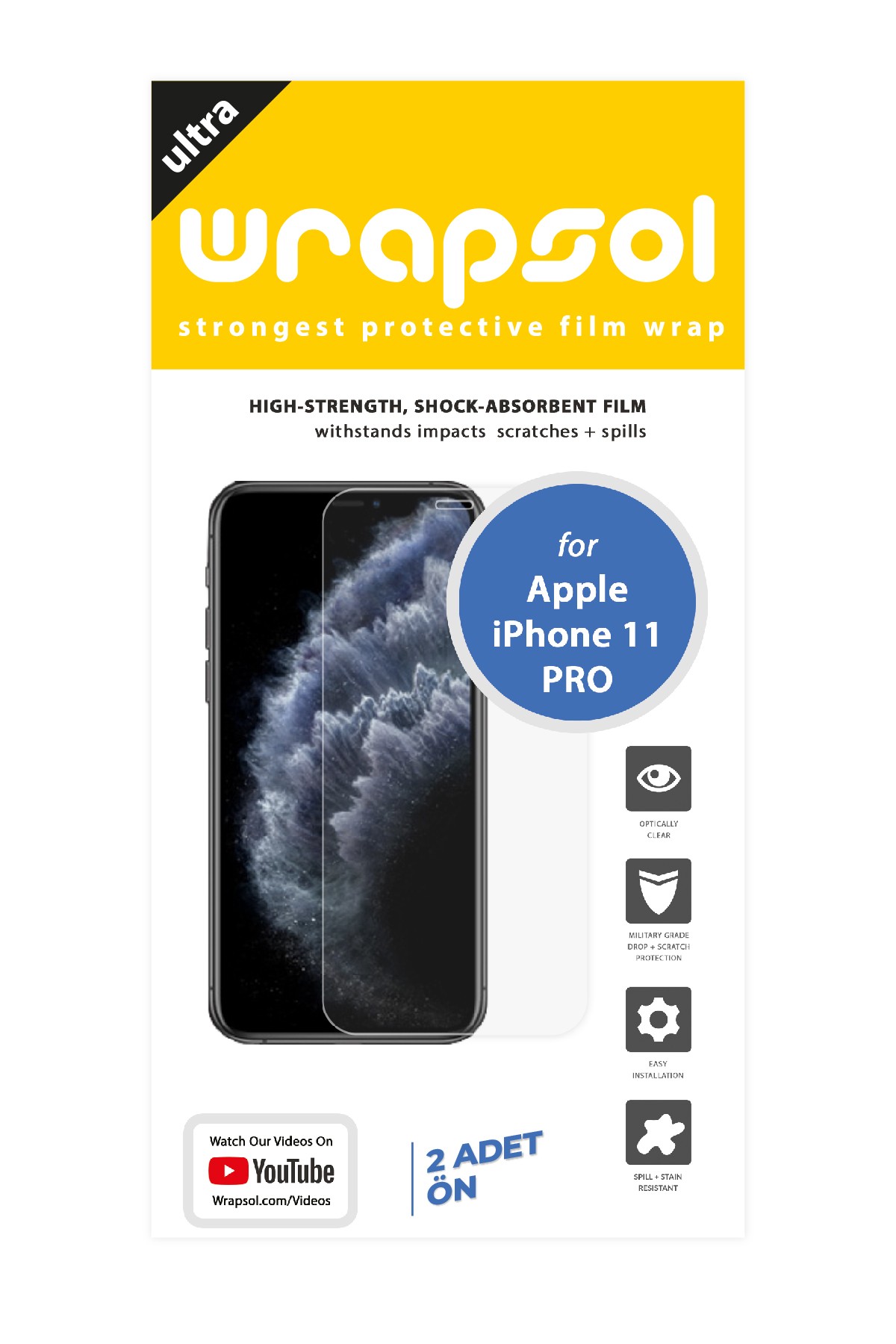iPhone 11 Pro - Ekran Koruyucu Parlak Şeffaf Poliüretan Film (150 mikron)