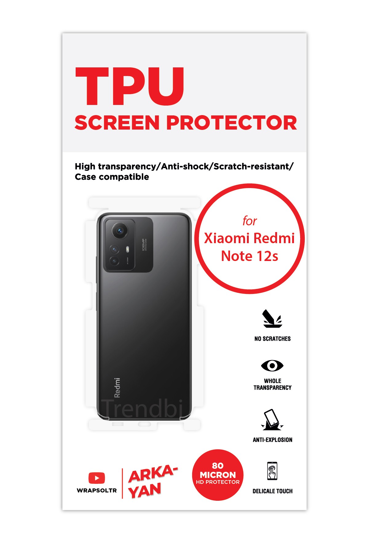 Xiaomi Redmi Note 12S - Arka/Yan Koruyucu Parlak Şeffaf TPU Film (80 micron)