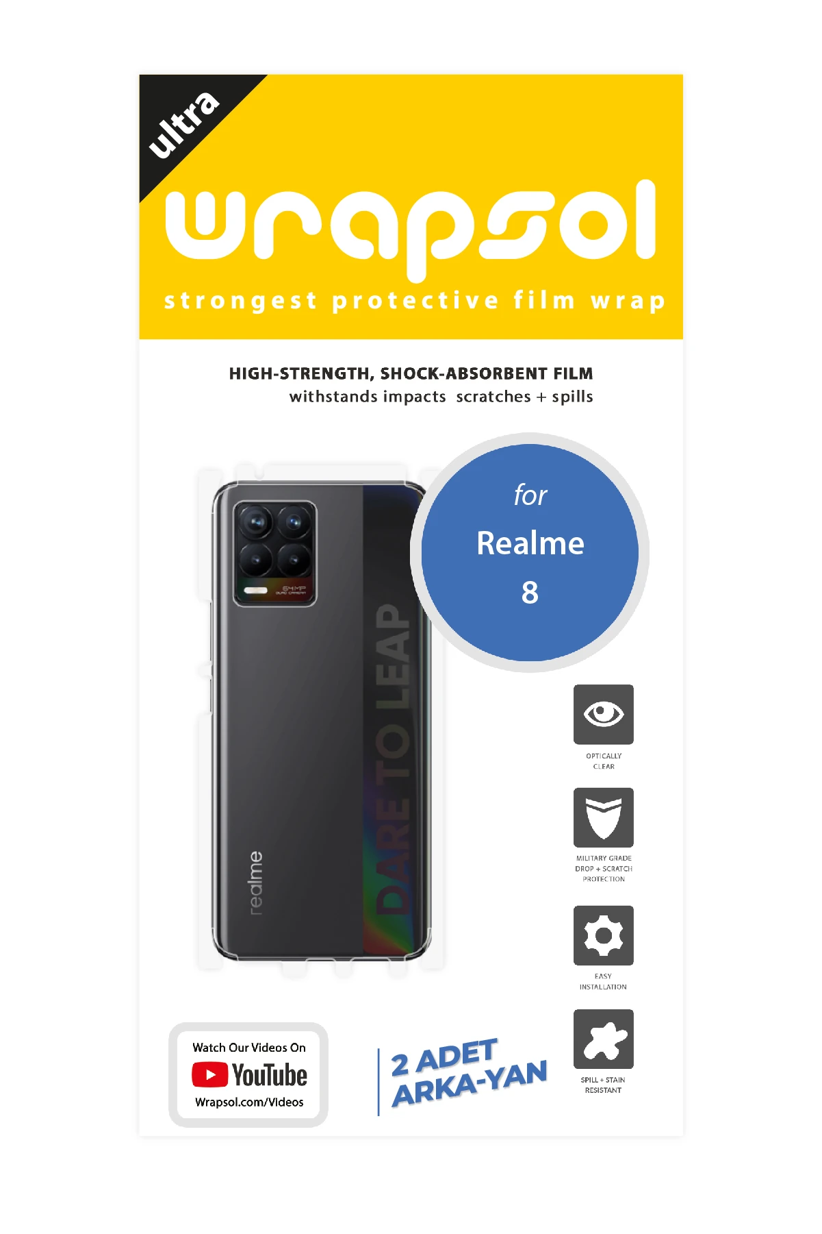 Realme 8 - Arka/Yan Koruyucu Parlak Şeffaf Poliüretan Film (150 micron)