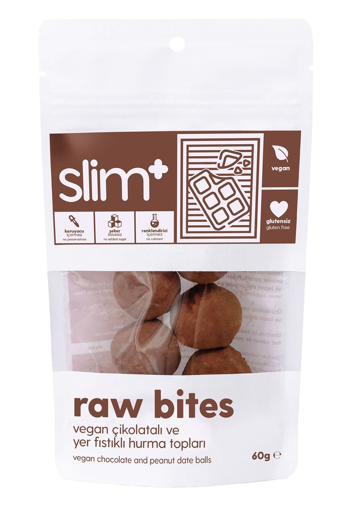 Kakao Kaplı Glutensiz Vegan Yerfıstıklı Hurma Topları Raw Bites 60gr