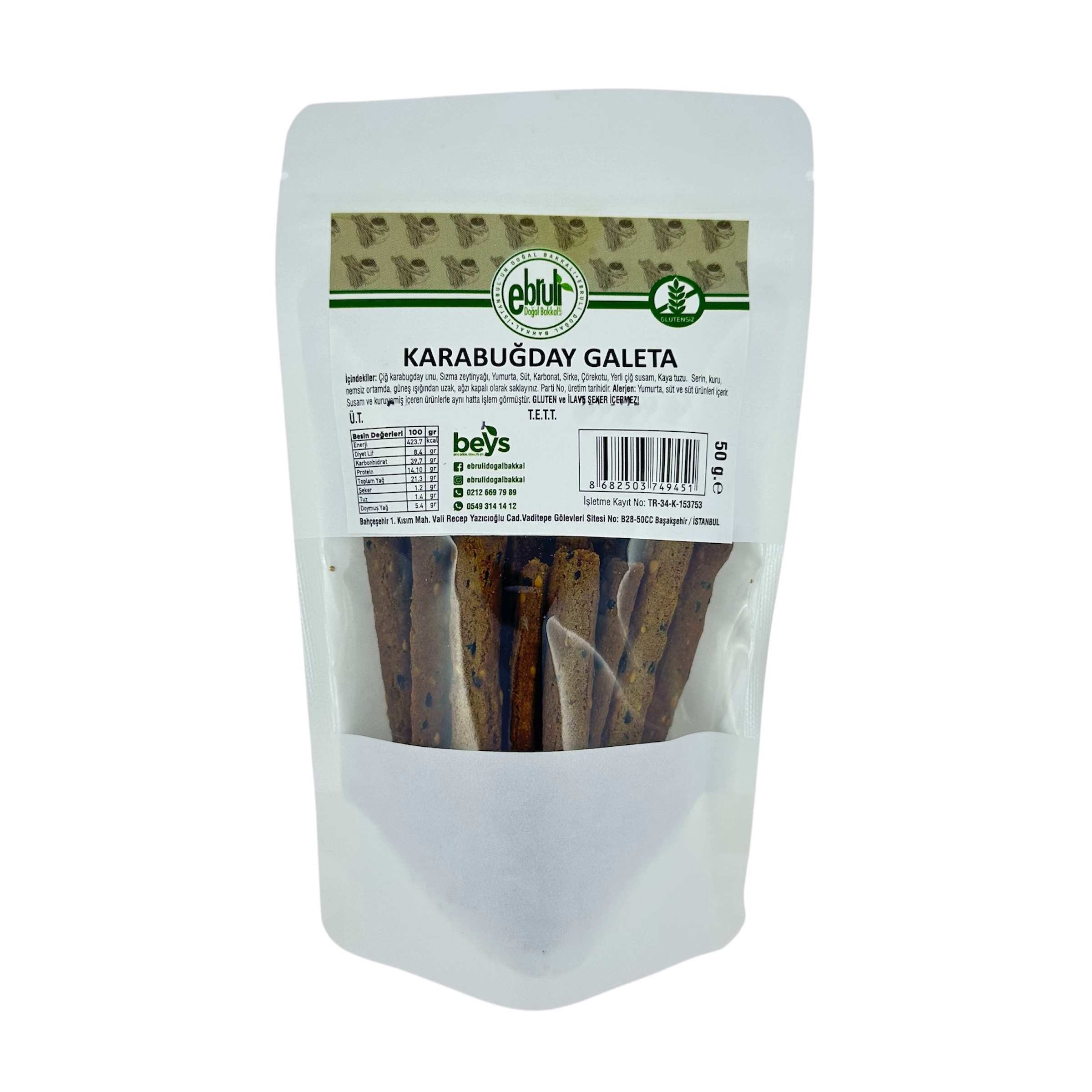 Glutensiz Tuzlu Karabuğday Galeta 50 gr