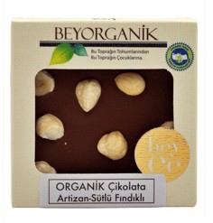 Organik Artizan Sütlü Fındıklı Çikolata 40 g - (Şekersiz)
