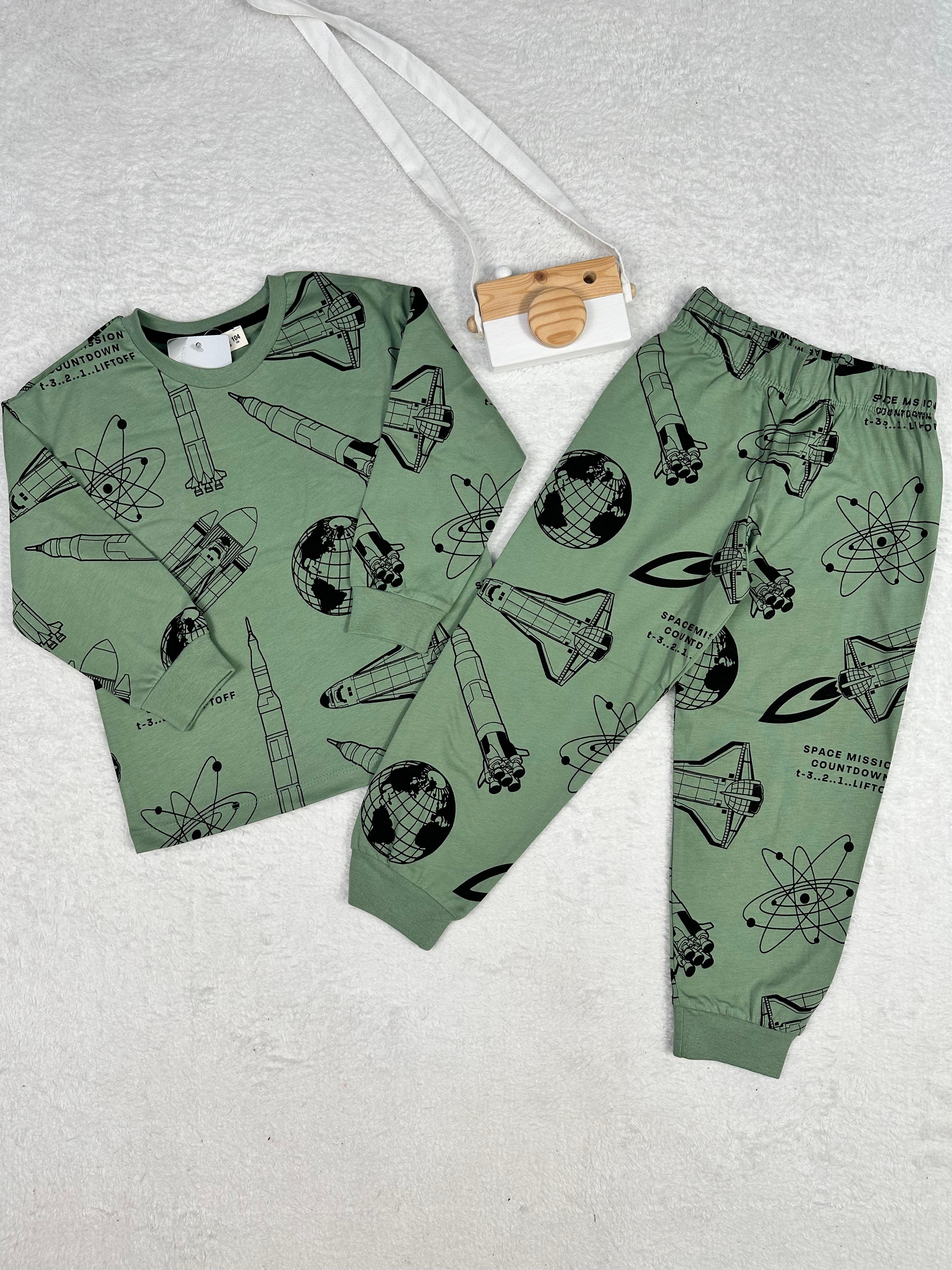 MinyKids Dünya Desen Yeşil Erkek Çocuk Pijama Takım