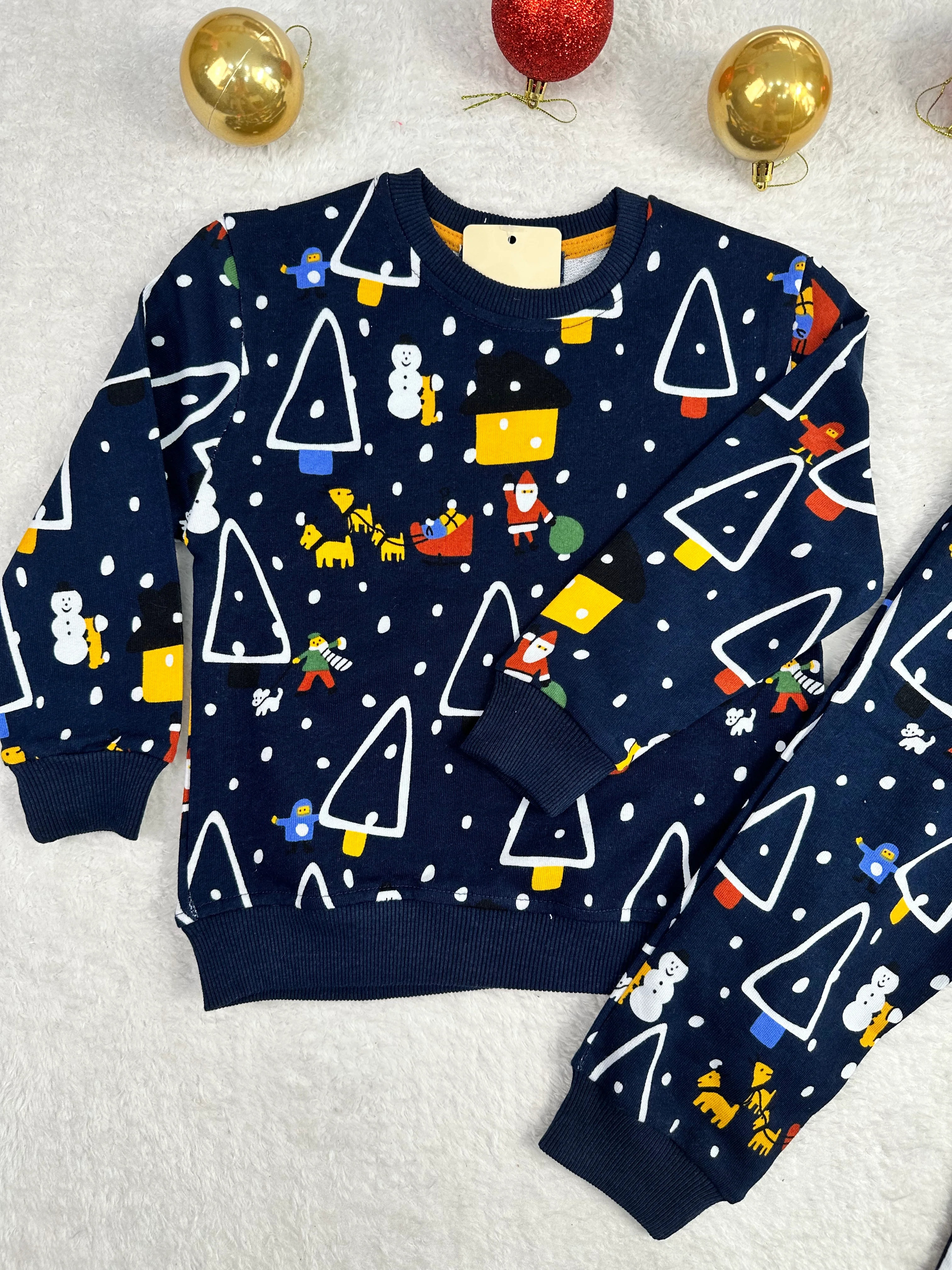 Yılbaşı Desen Cepli 3İplik Erkek Çocuk Pijama Takım