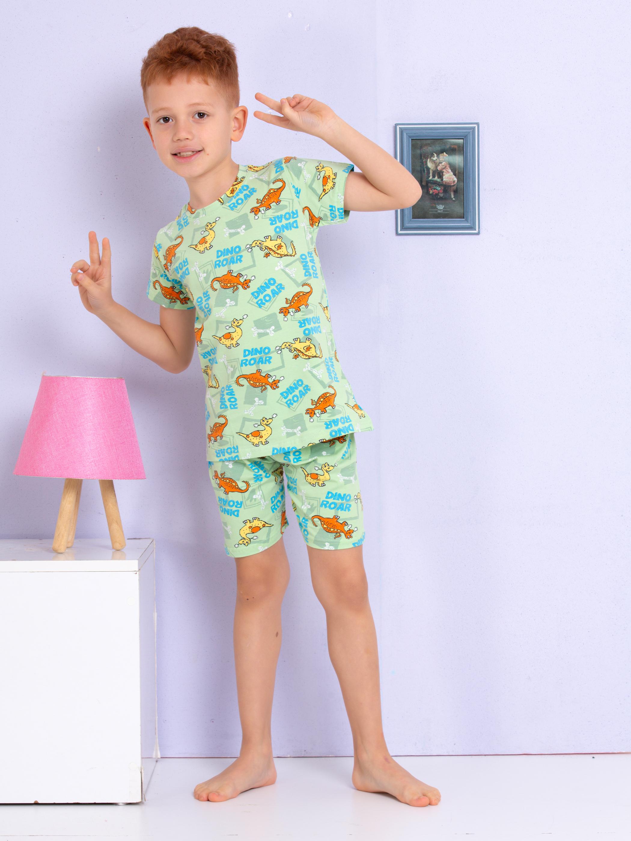 MinyKids Dinozor Desenli Yeşil Şortlu Pijama Takımı