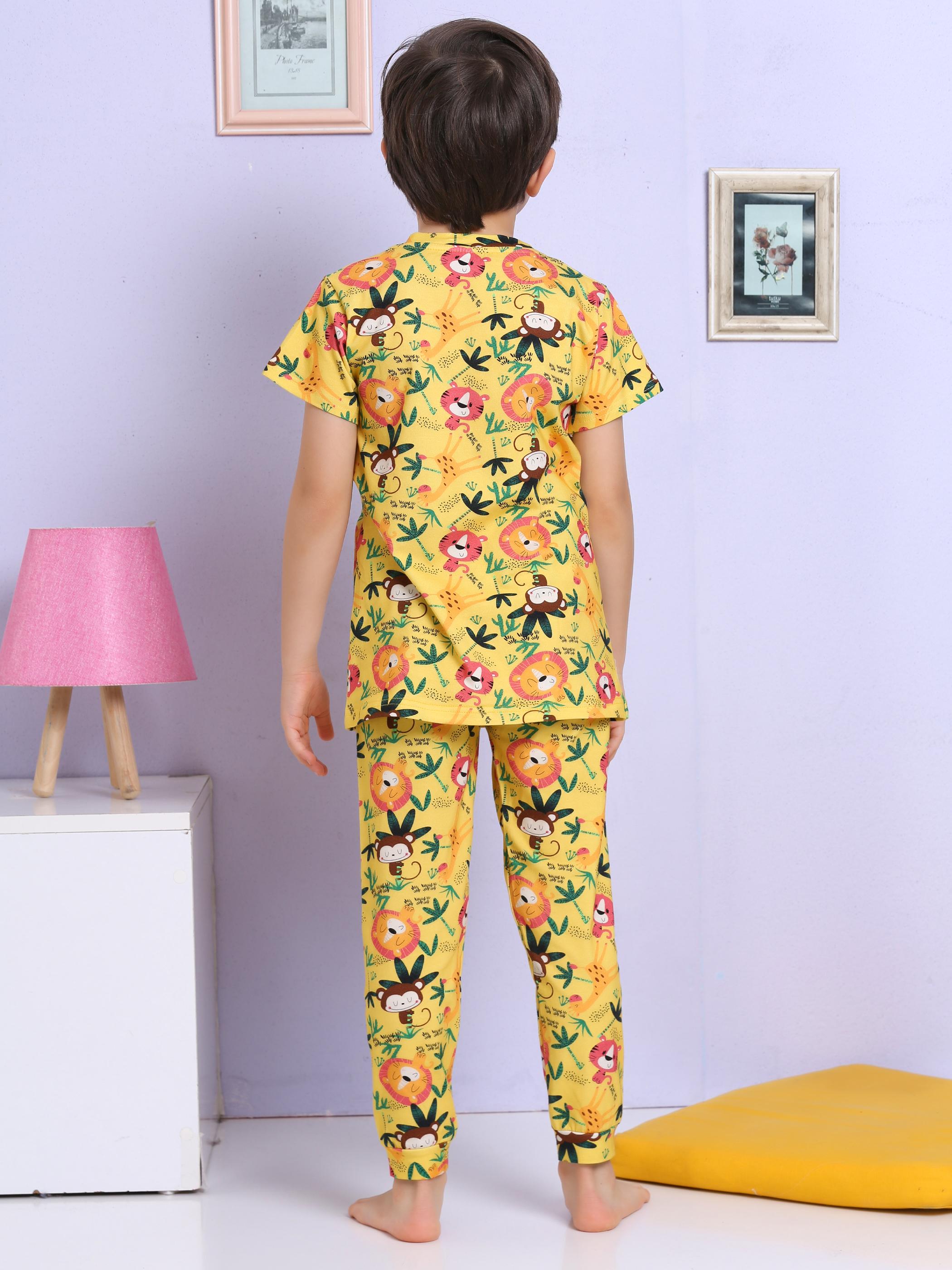 MinyKids Hayvan Desenli Sarı Pijama Takımı