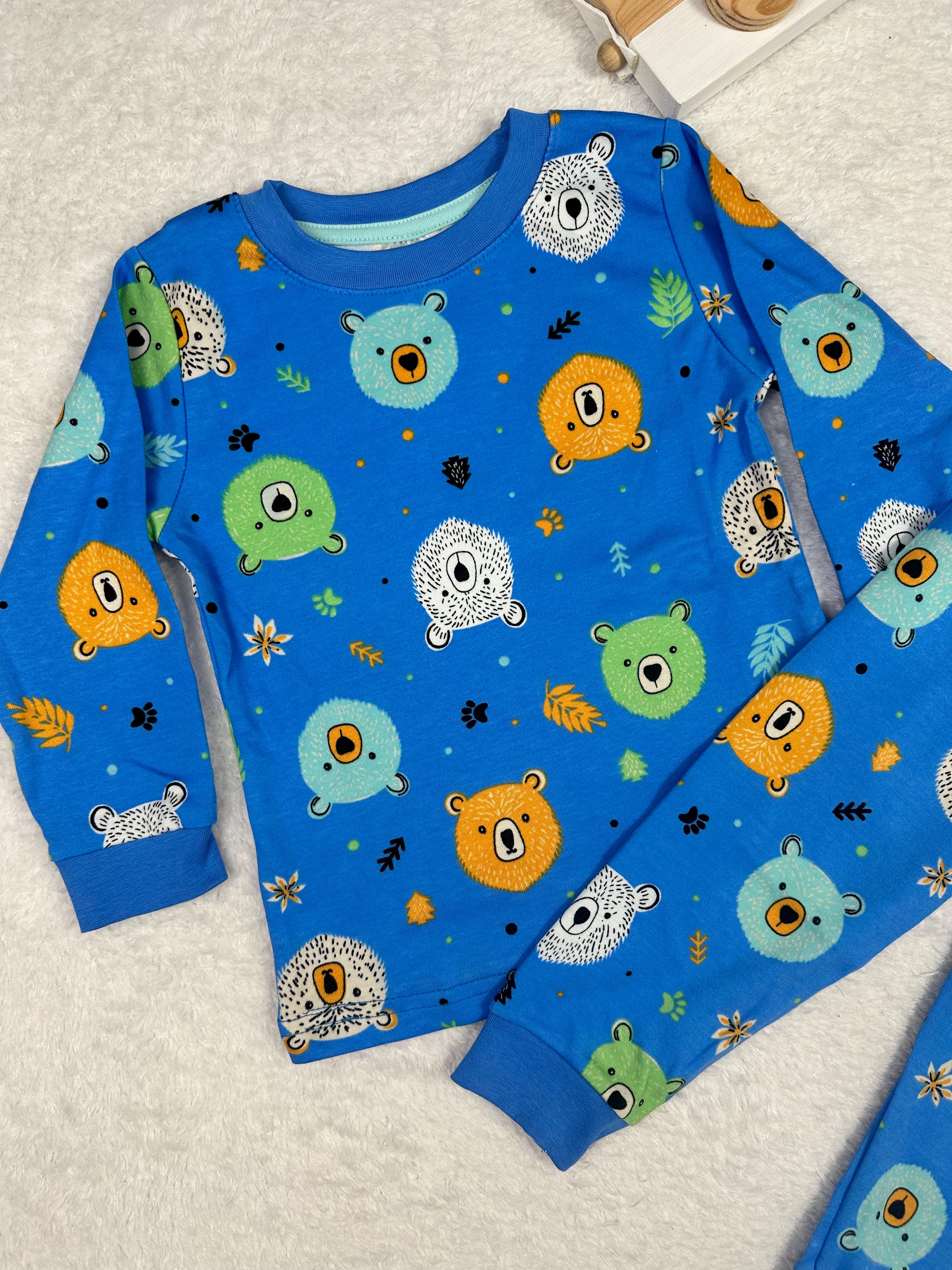 MinyKids Ayıcık Desen Mavi Erkek Çocuk Pijama Takım