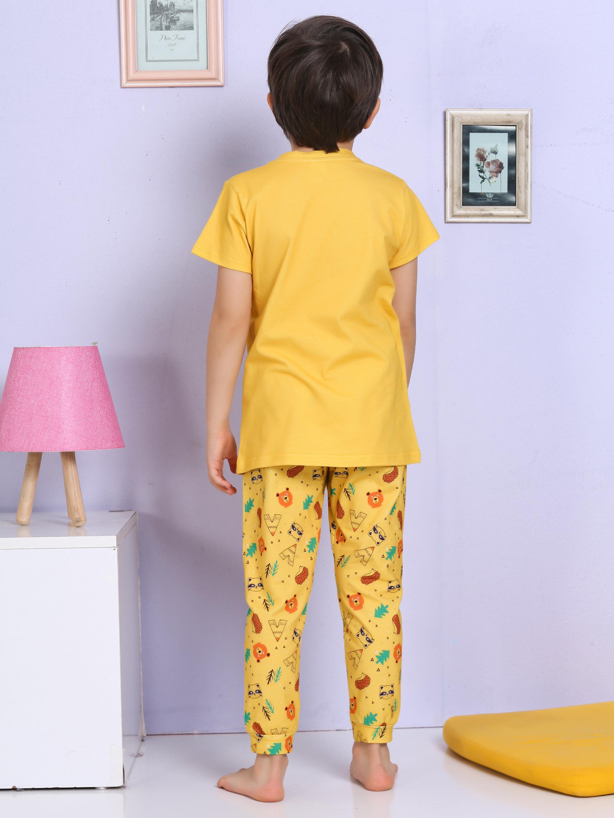 MinyKids Ayıcık Desenli Sarı Pijama Takımı