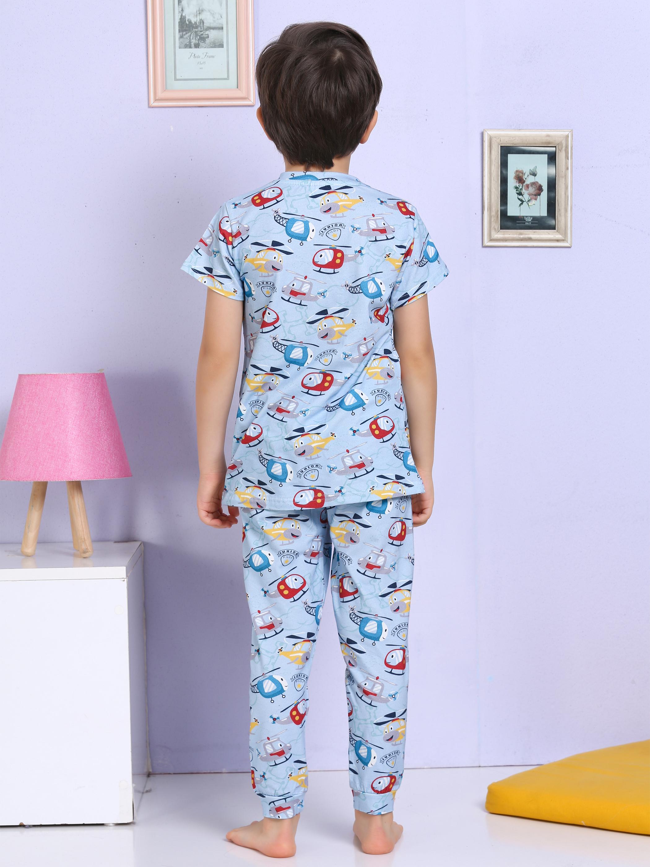 MinyKids Helikopter Desenli Mavi Pijama Takımı