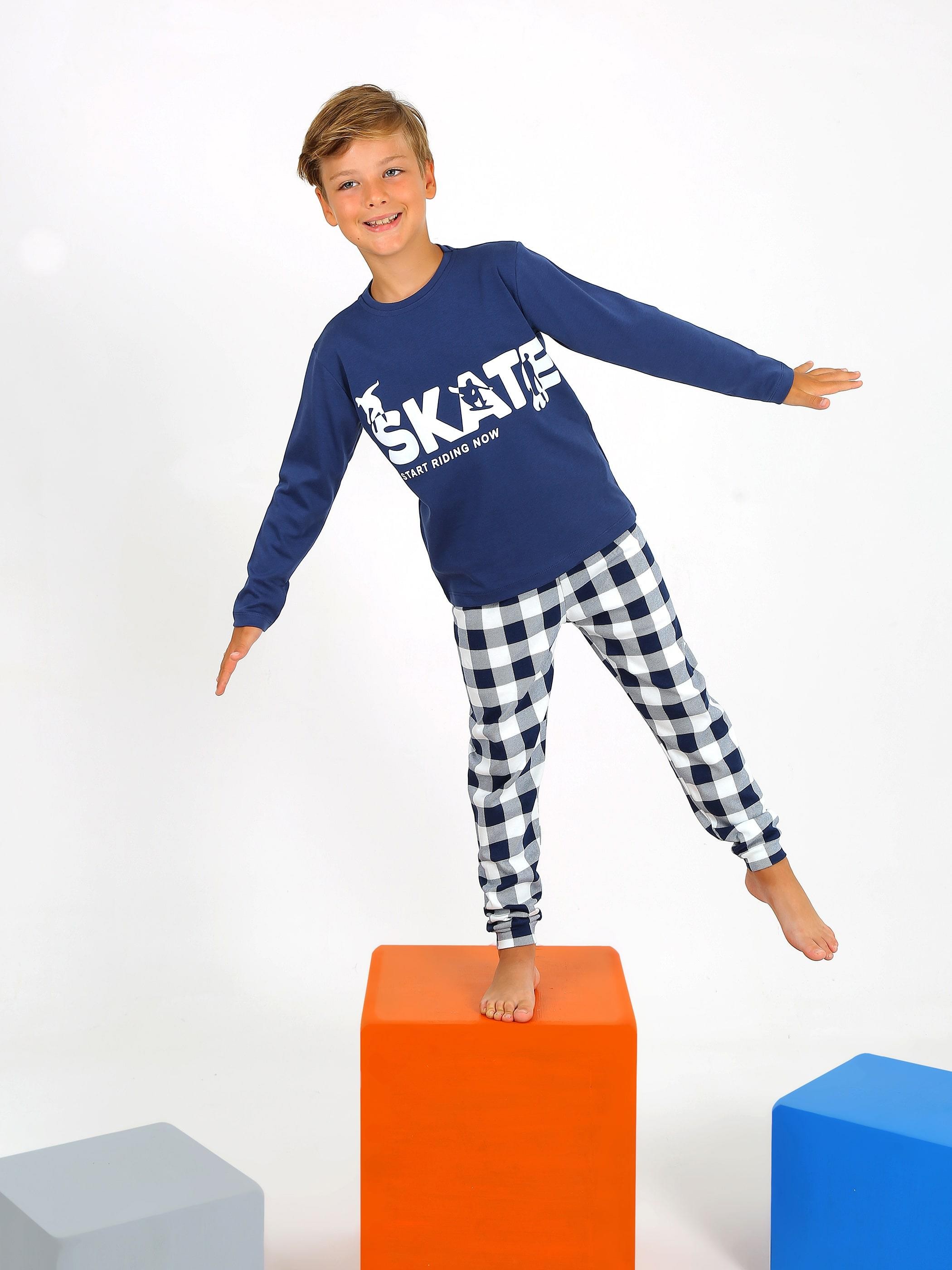 MinyKids Star Skate Lacivert %100 Pamuklu Erkek Çocuk Pijama Takım