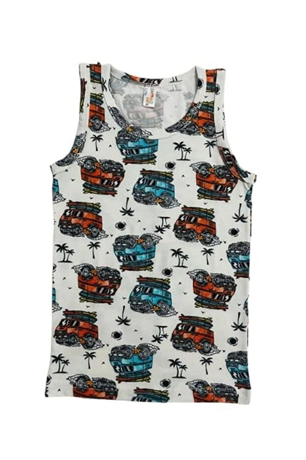 Araba Desen Renkli 3'lü Erkek Çocuk Atlet Set