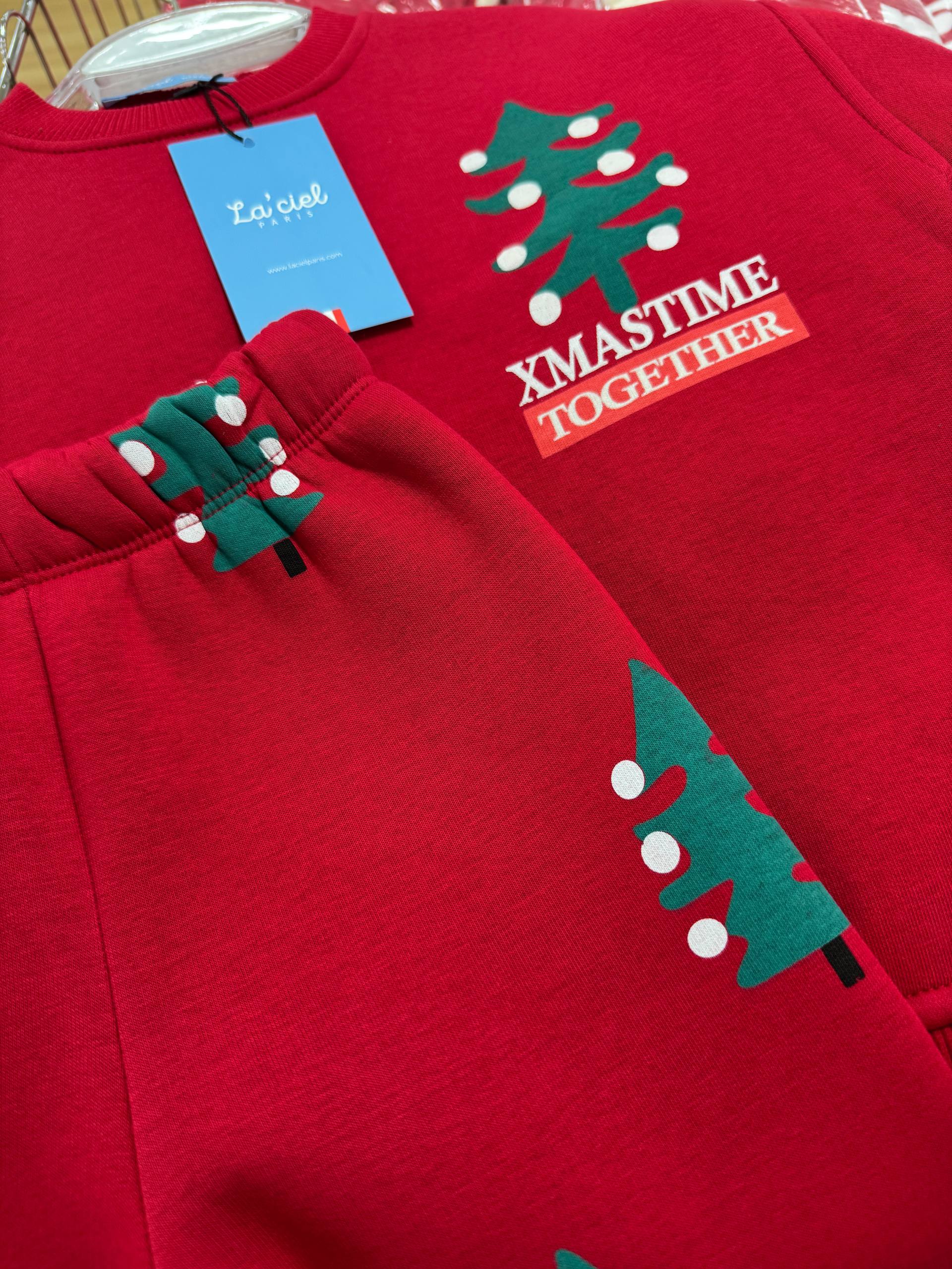 Yılbaşı Desen 2-7 Yaş Unisex Kırmızı 3 İplik Şardonlu %100 Pamuk Altüst Takım