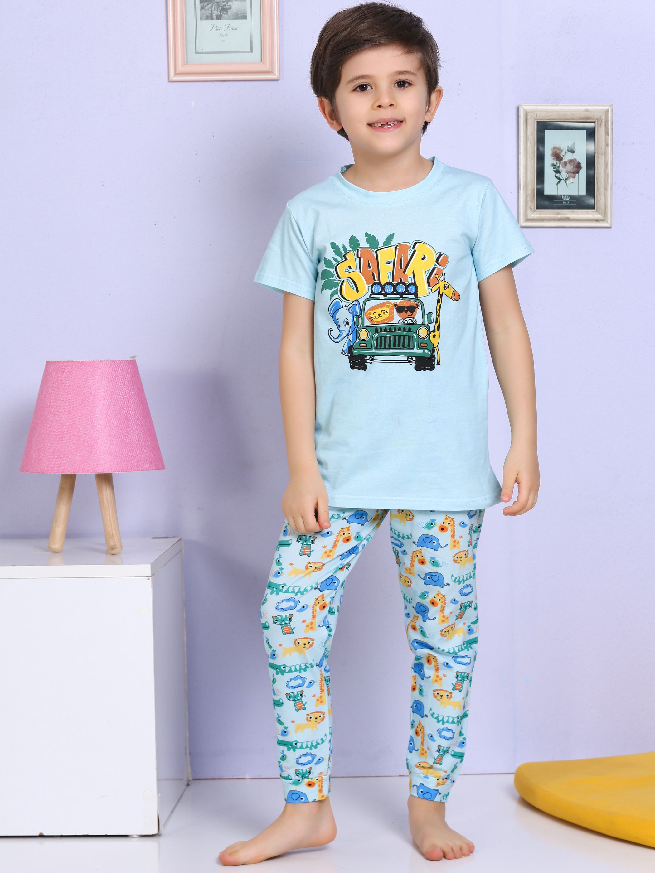 MinyKids Safari Desenli Turkuaz Pijama Takımı