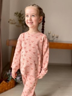 MinyKids Somon Kalp Desen Fitilli Kız Çocuk Pijama Takım