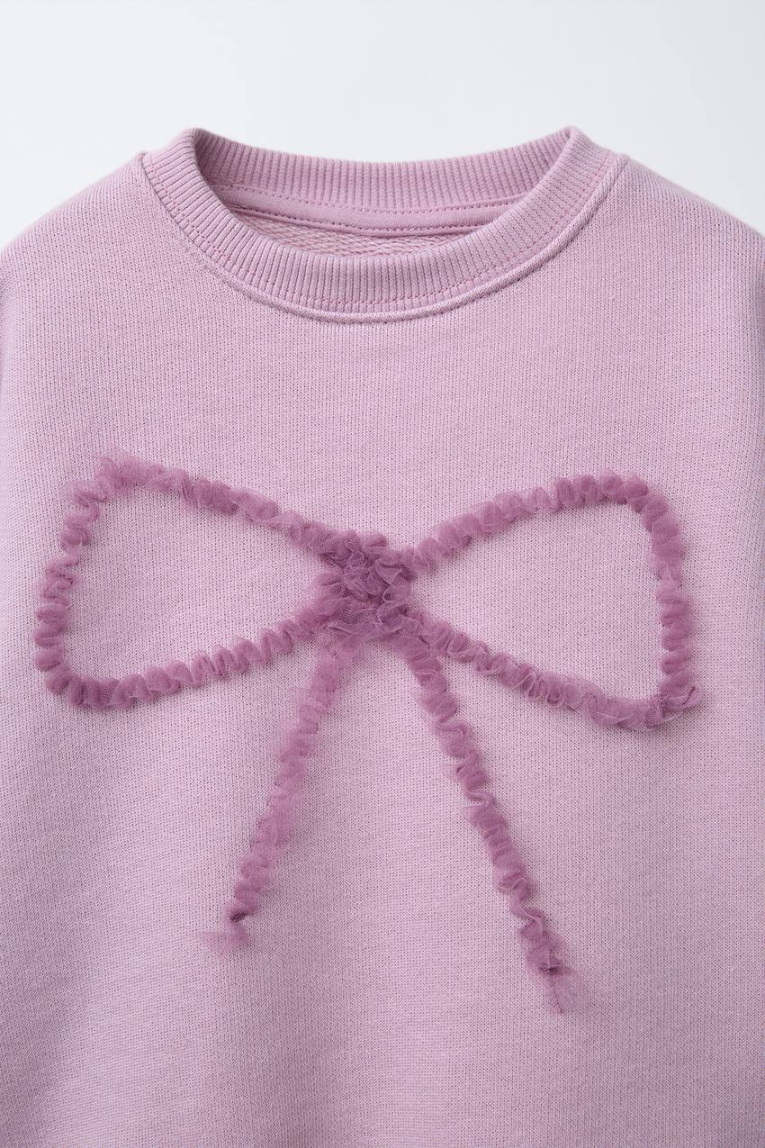 Lisanslı La'ciel Paris Pamuklu Pembe Fiyonk Desenli Sweatshirt