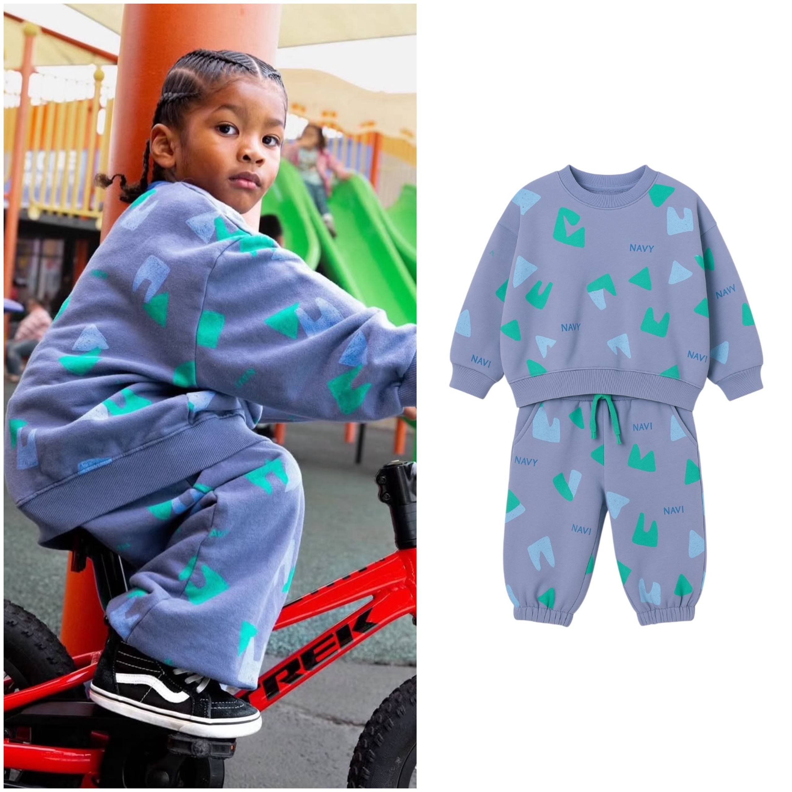 Lisanslı La'ciel Paris Unisex Mavi Navi Sloganlı Oversize Takım