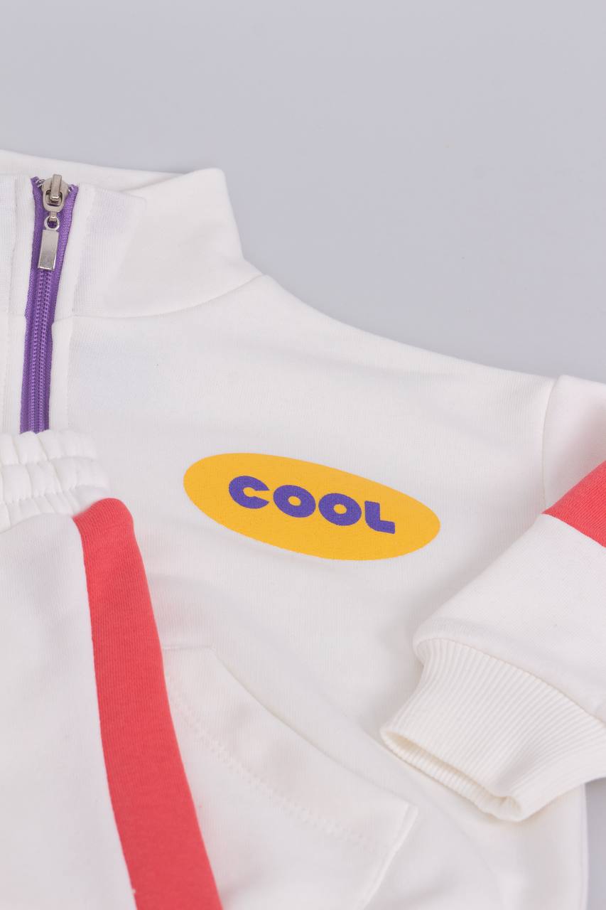 La'ciel Paris Önü Fermuarlı Beyaz Unisex Şardonlu Takım