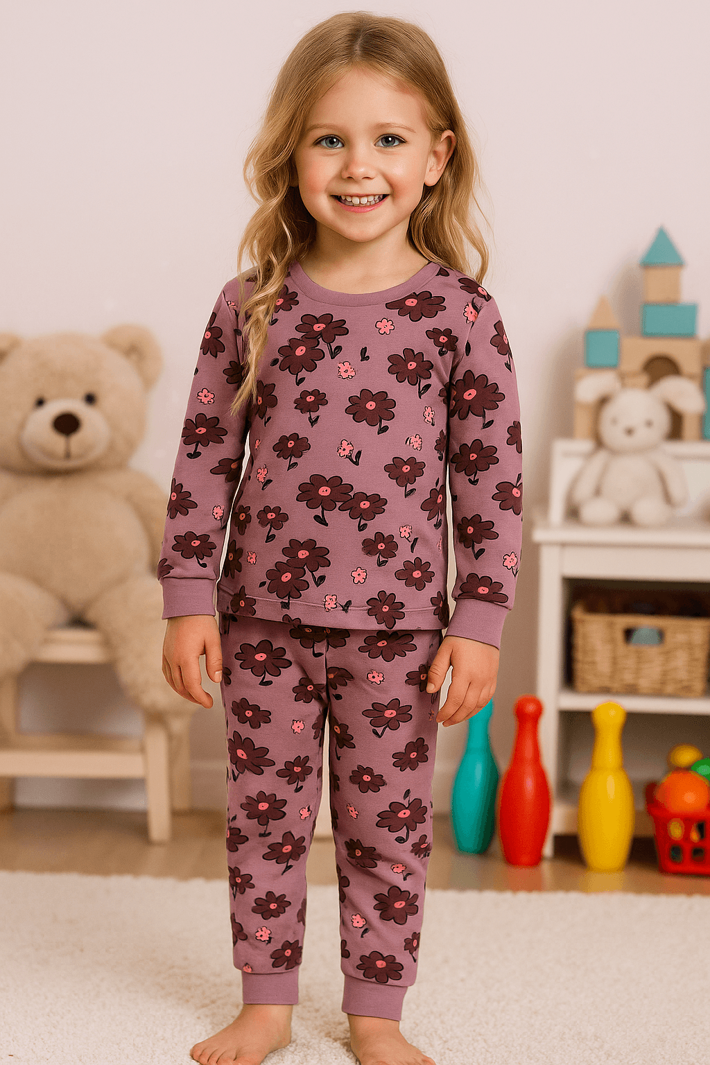Lale Desen %100 Pamuklu Kız Çocuk Pijama Takım
