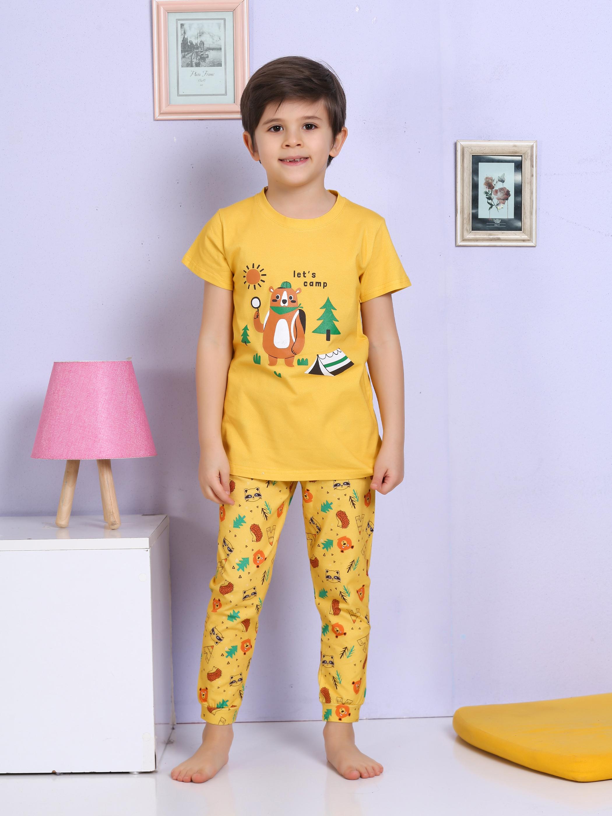 MinyKids Ayıcık Desenli Sarı Pijama Takımı