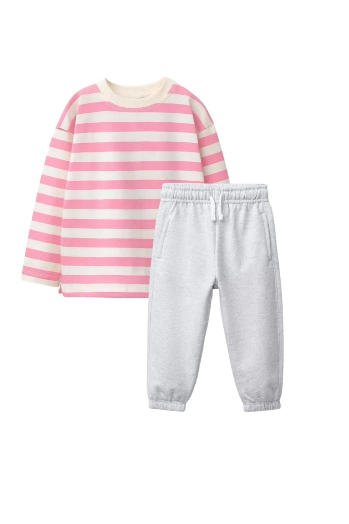 Pembe Çizgili Sweatshirt Gri Jogger Kız Çocuk Takım