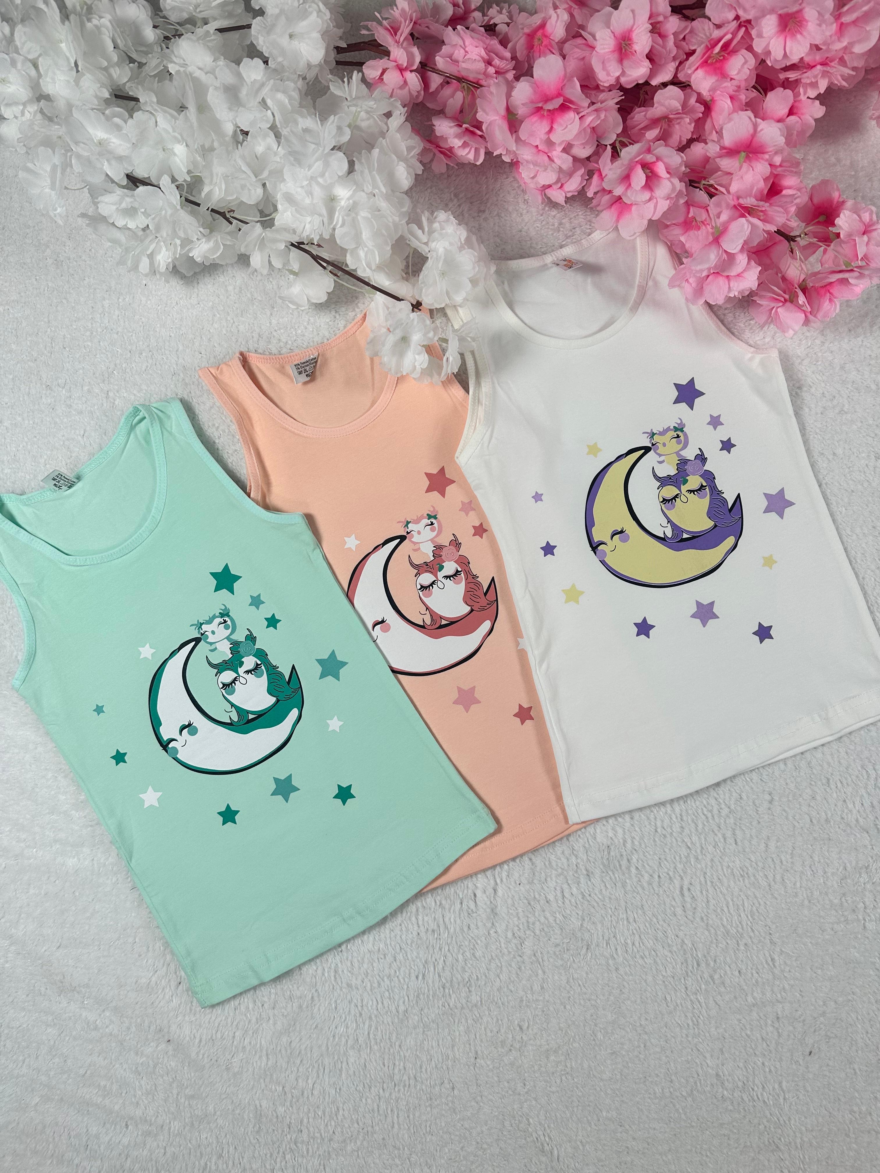 MinyKids Baykuş Desen 3'lü Kız Çocuk Atlet Set