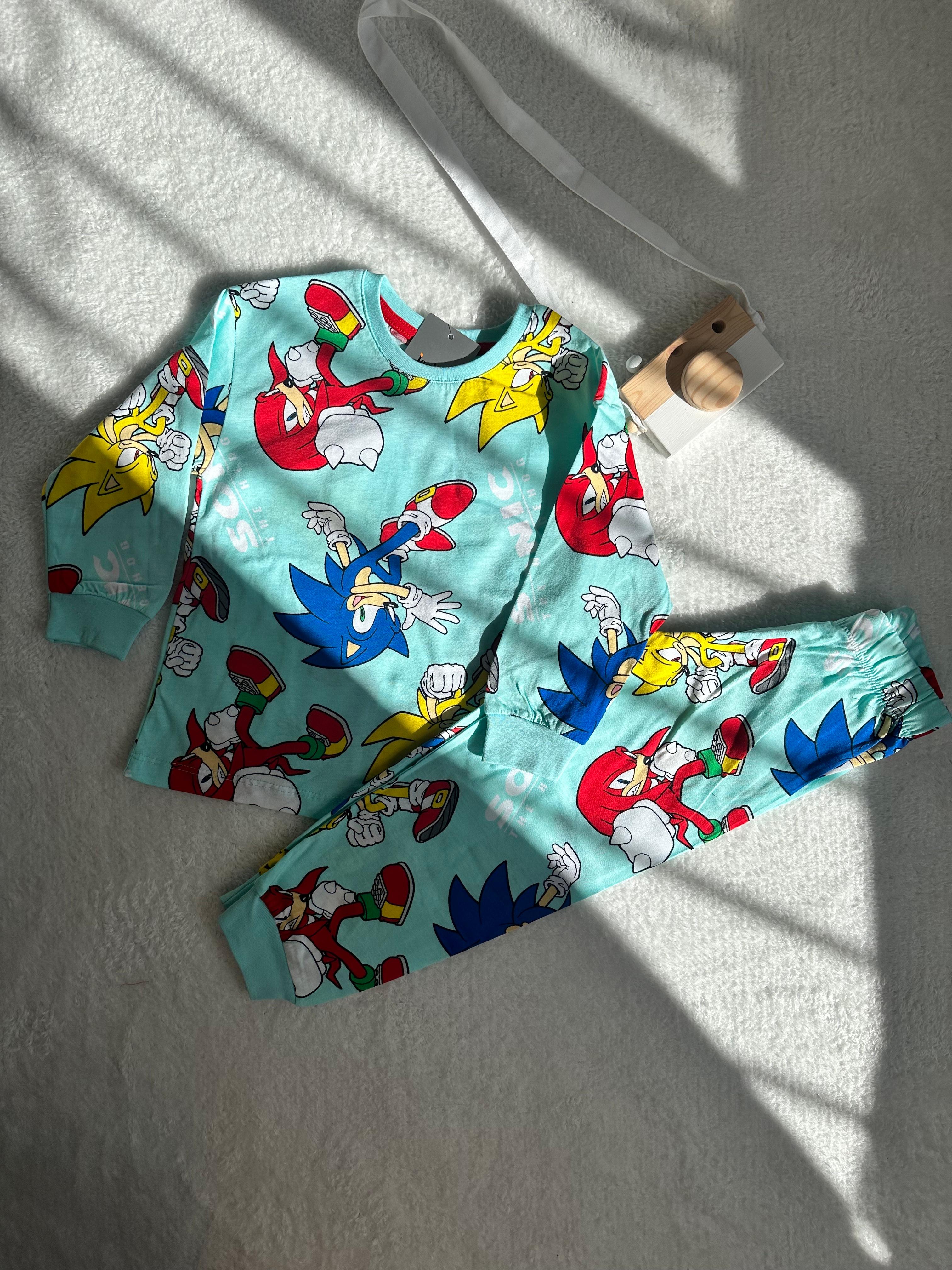 MinyKids Sonic Desen Turkuaz Erkek Çocuk Pijama Takım