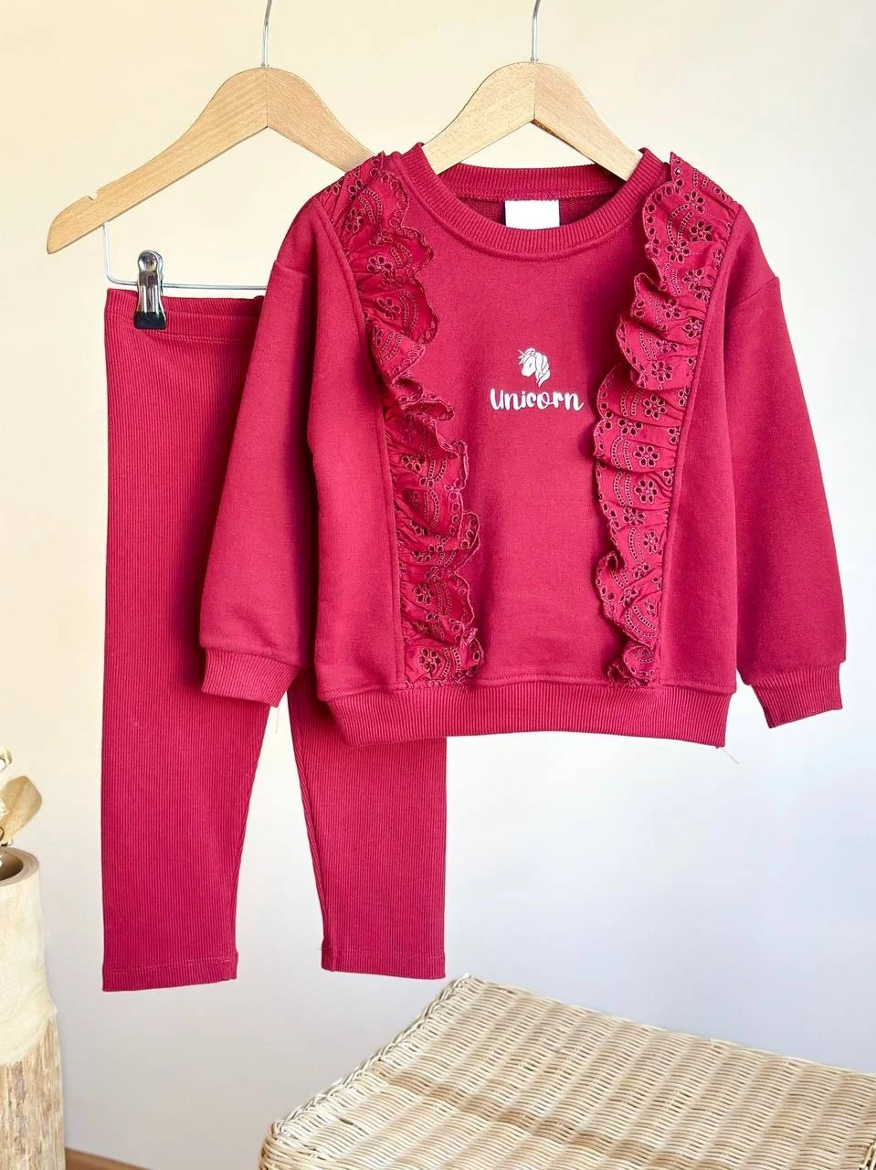 Unicorn Desen Bordo 3 İplik %100 Pamuk Kız Çocuk Alt Üst Takım