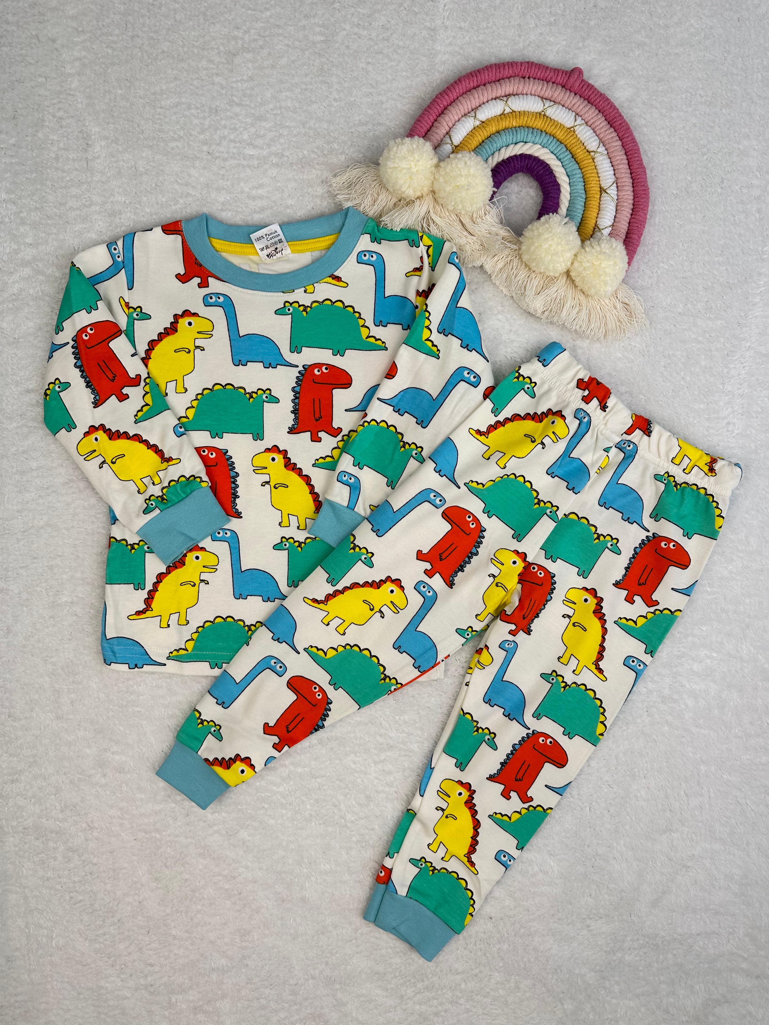 MinyKids Renki Dinozor Desen Erkek Çocuk Pijama Takım