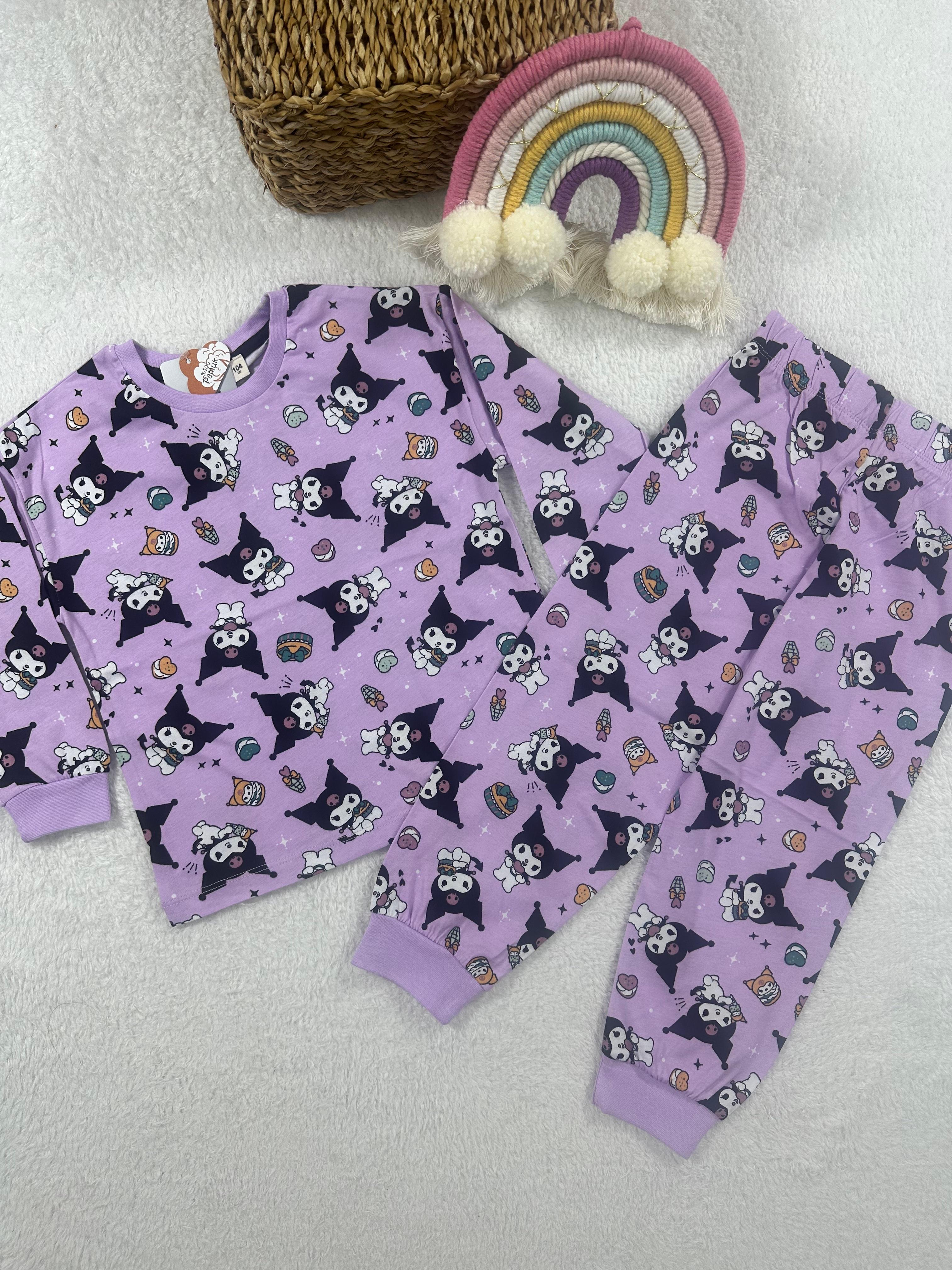 MinyKids Kuromi Desen Mor Kız Çocuk Pijama Takım