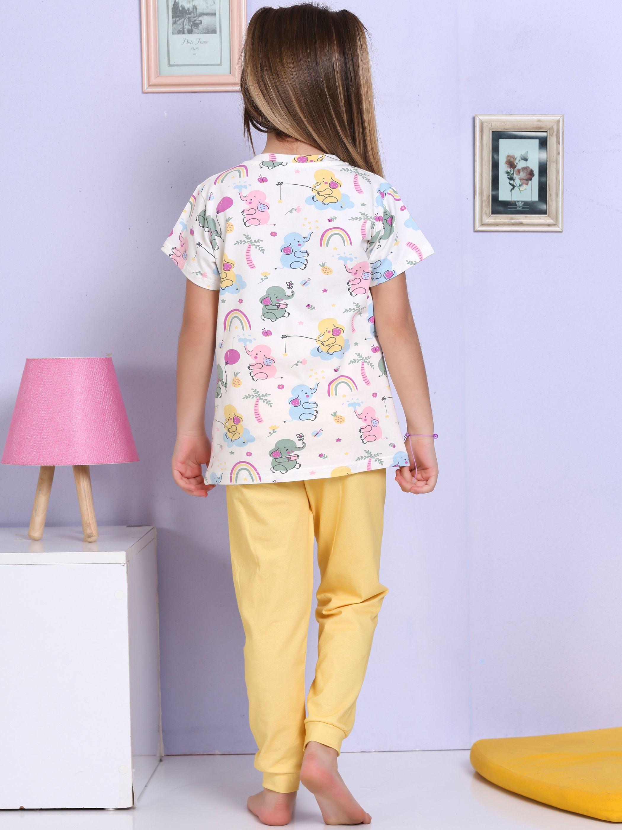 MinyKids Fil Desenli Sarı Pijama Takımı