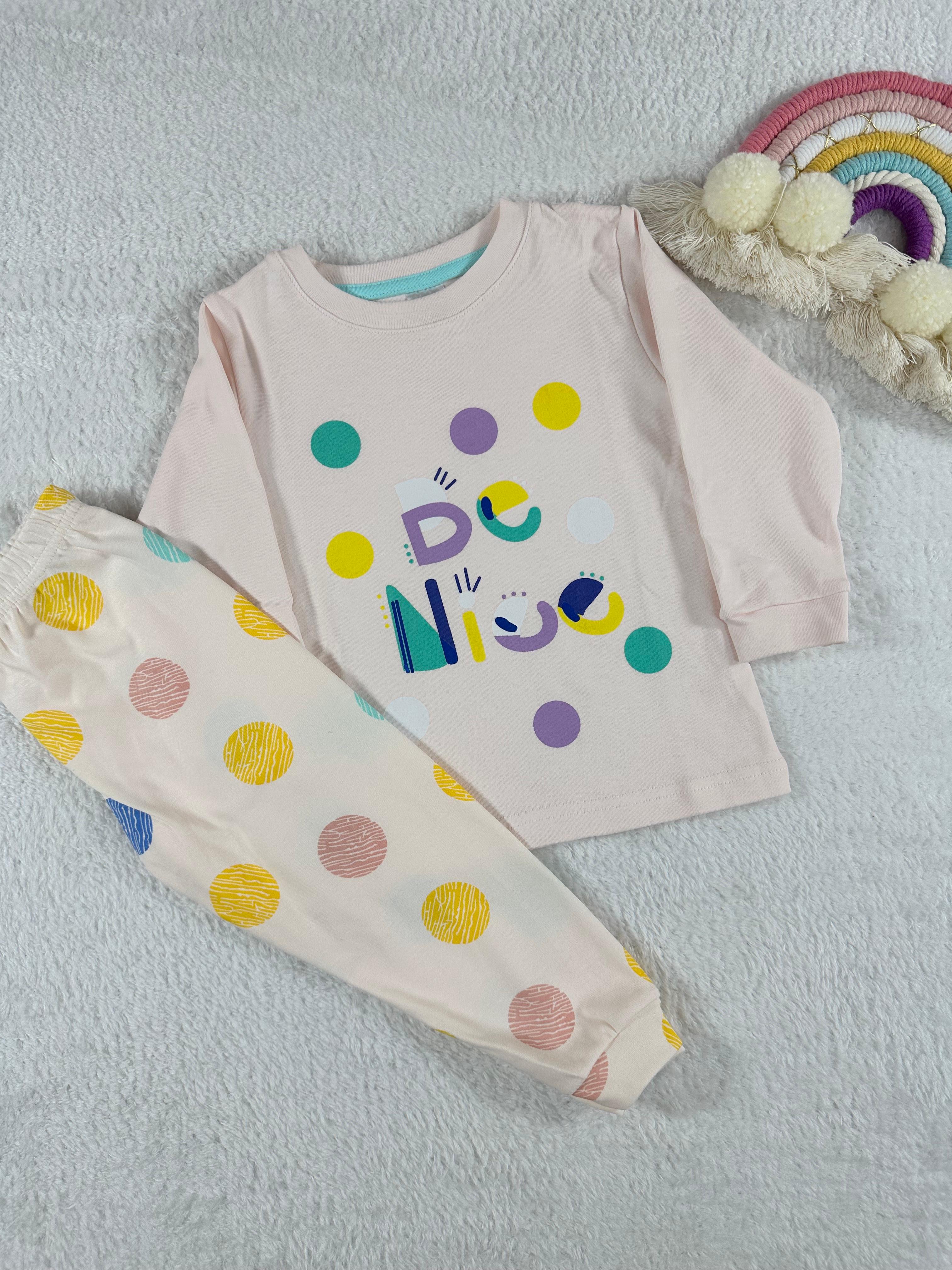 MinyKids Puantiye Desen Pudra Kız Çocuk Pijama Takım