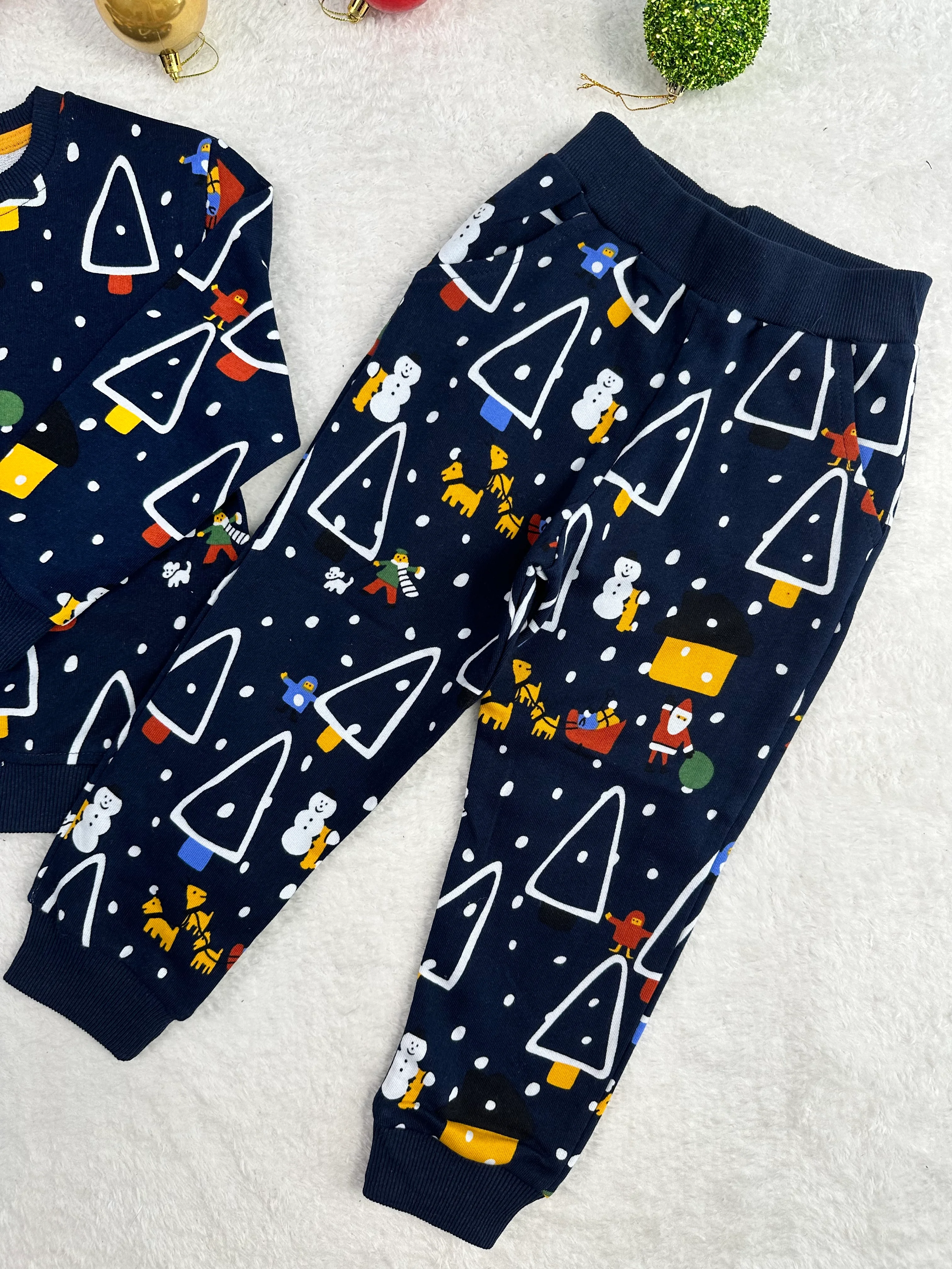 Yılbaşı Desen Cepli 3İplik Erkek Çocuk Pijama Takım