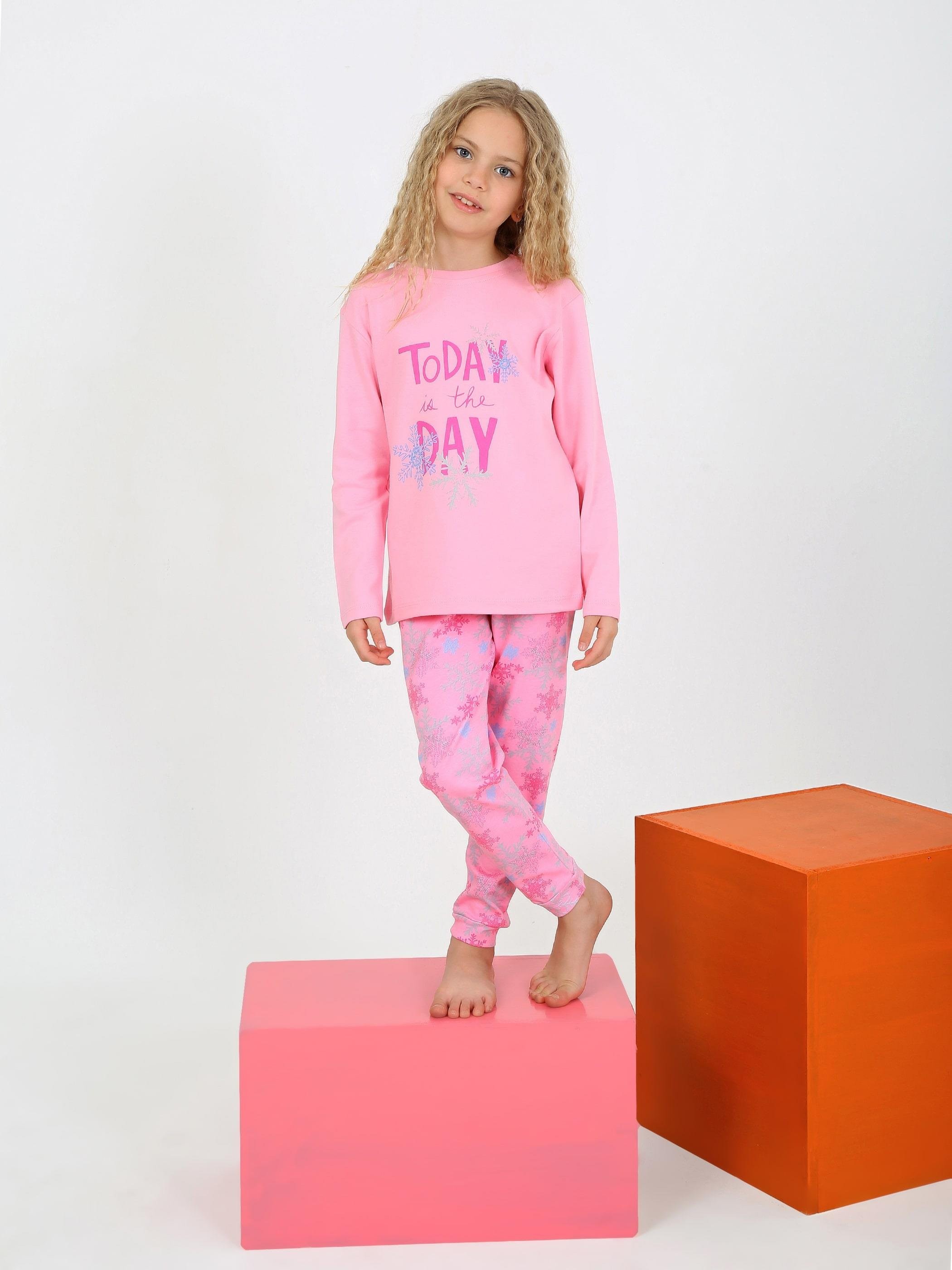 MinyKids Kar Tanesi Desen Pembe Kız Çocuk Pijama Takım