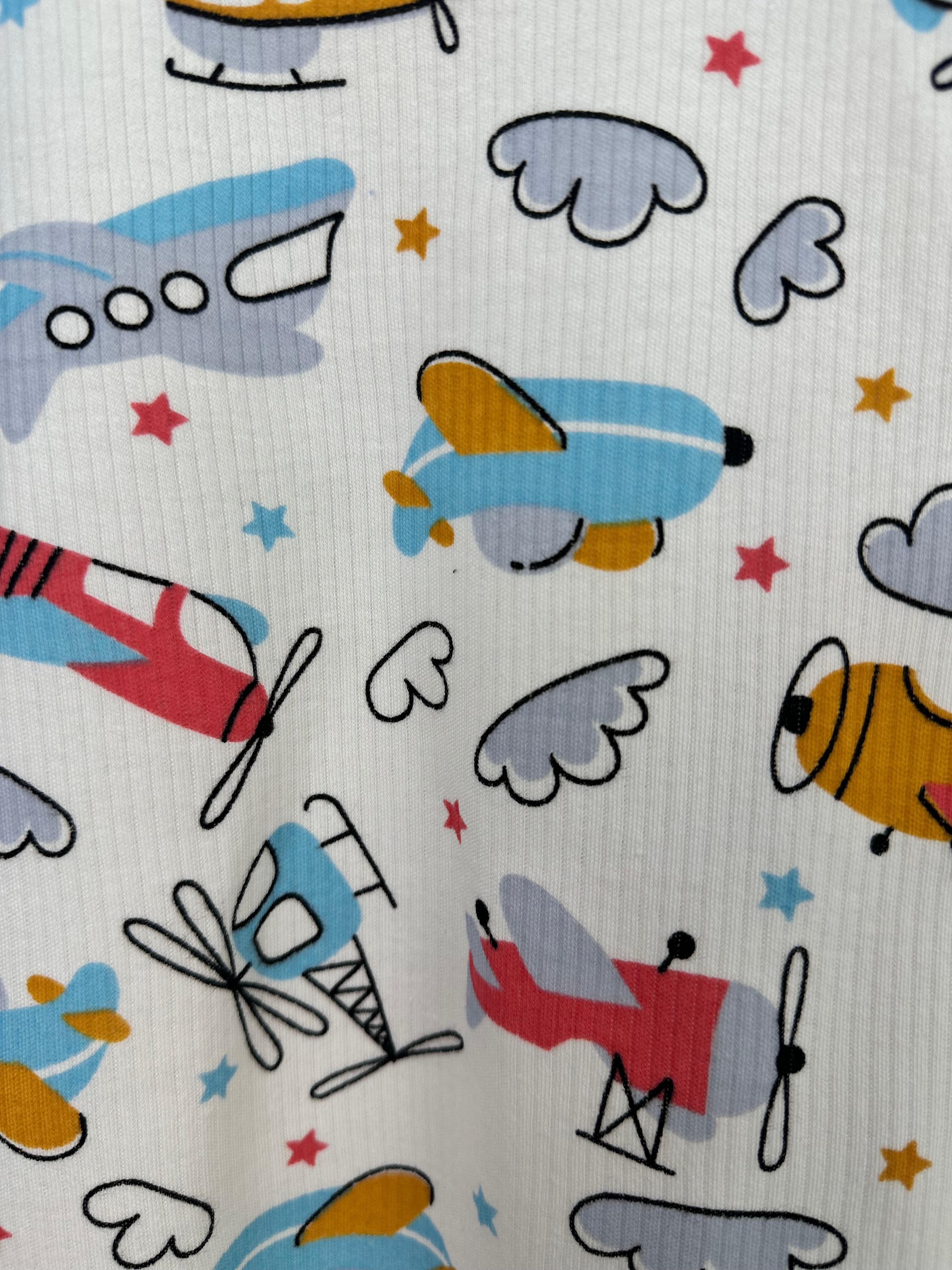MinyKids Helikopter Desen Beyaz Fitilli Erkek Çocuk Pijama Takım