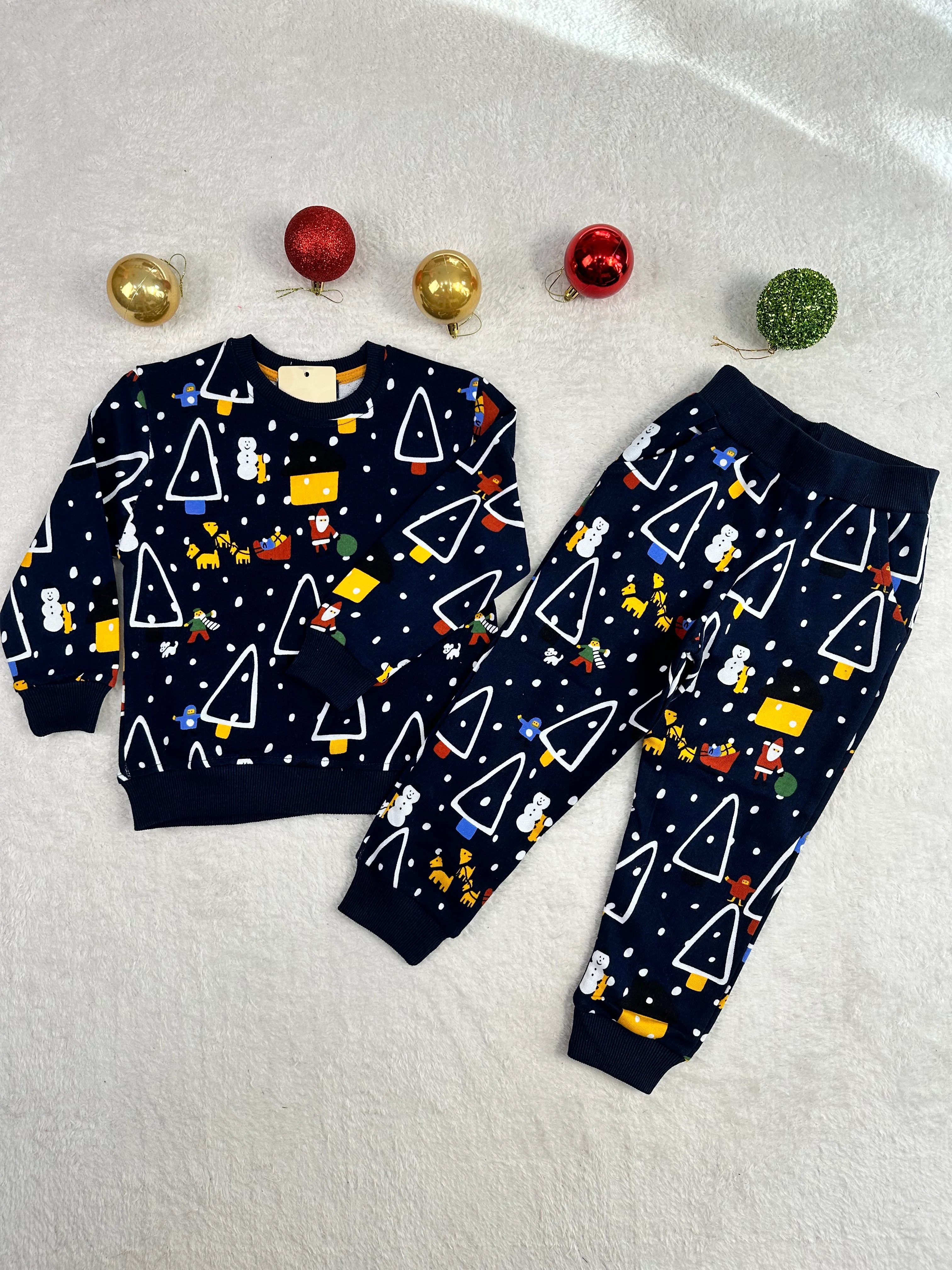 Yılbaşı Desen Cepli 3İplik Erkek Çocuk Pijama Takım