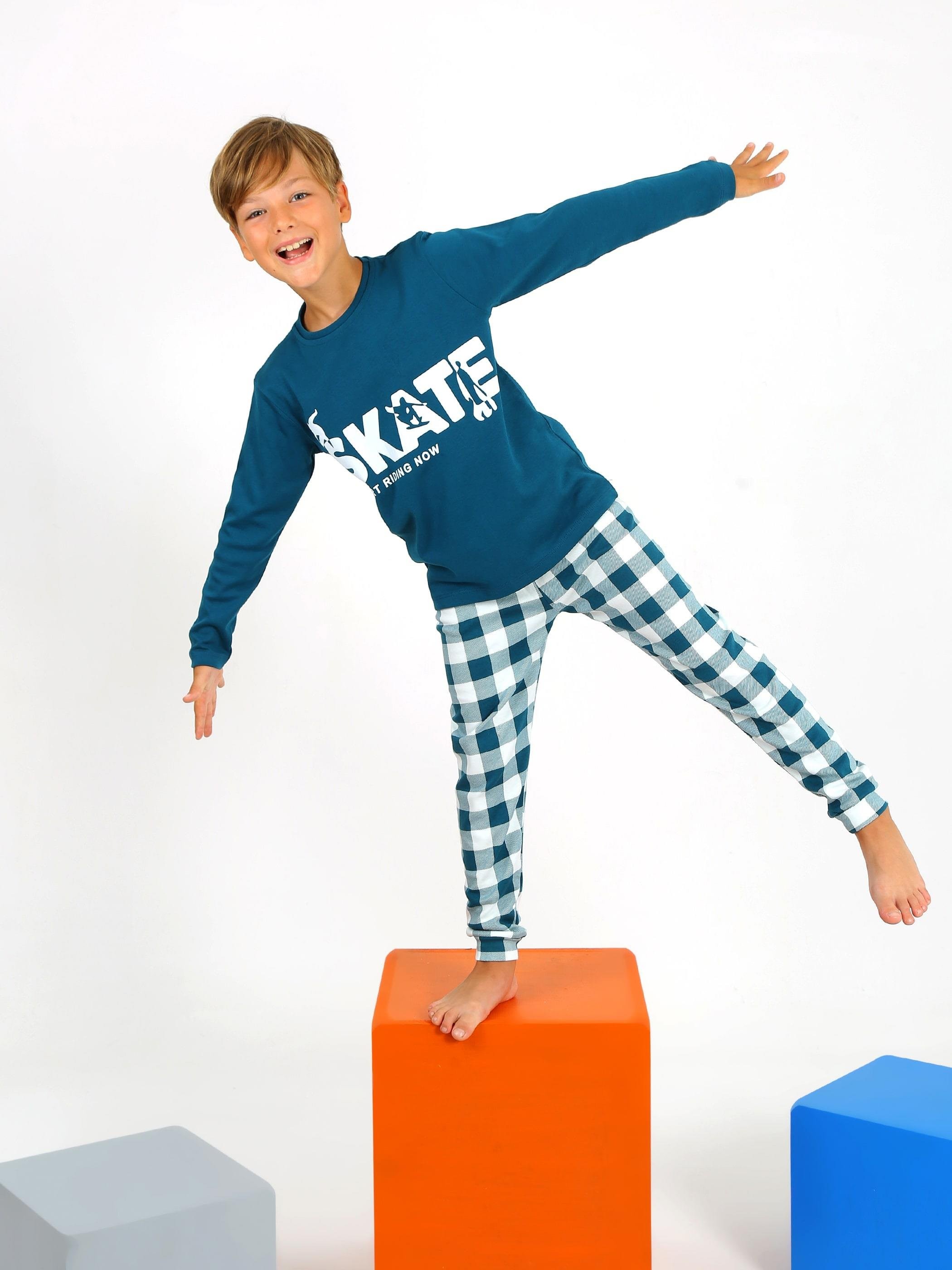 MinyKids Star Skate Yeşil %100 Pamuklu Erkek Çocuk Pijama Takım