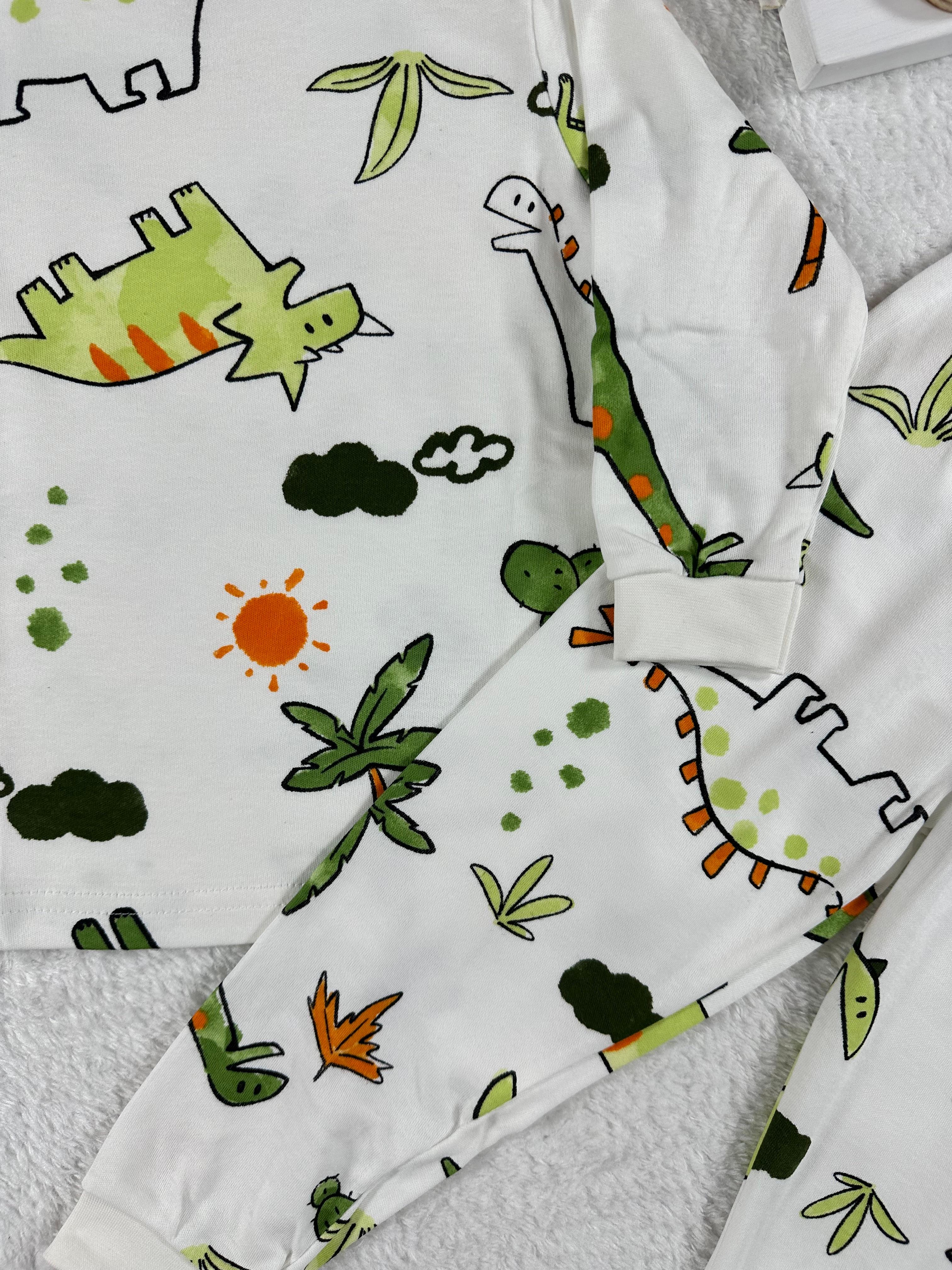 MinyKids Dinozor Desen Beyaz Erkek Çocuk Pijama Takım