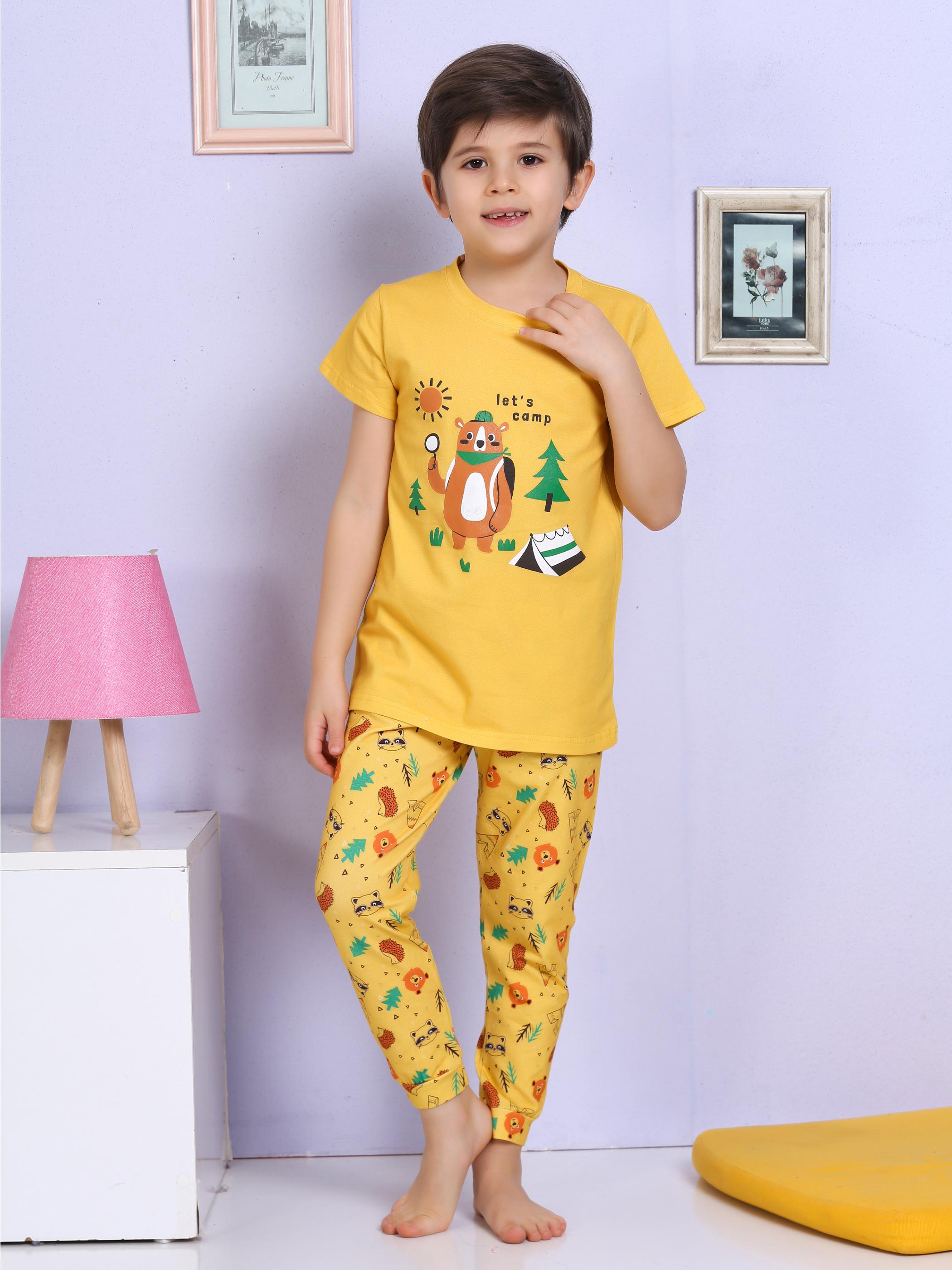 MinyKids Ayıcık Desenli Sarı Pijama Takımı