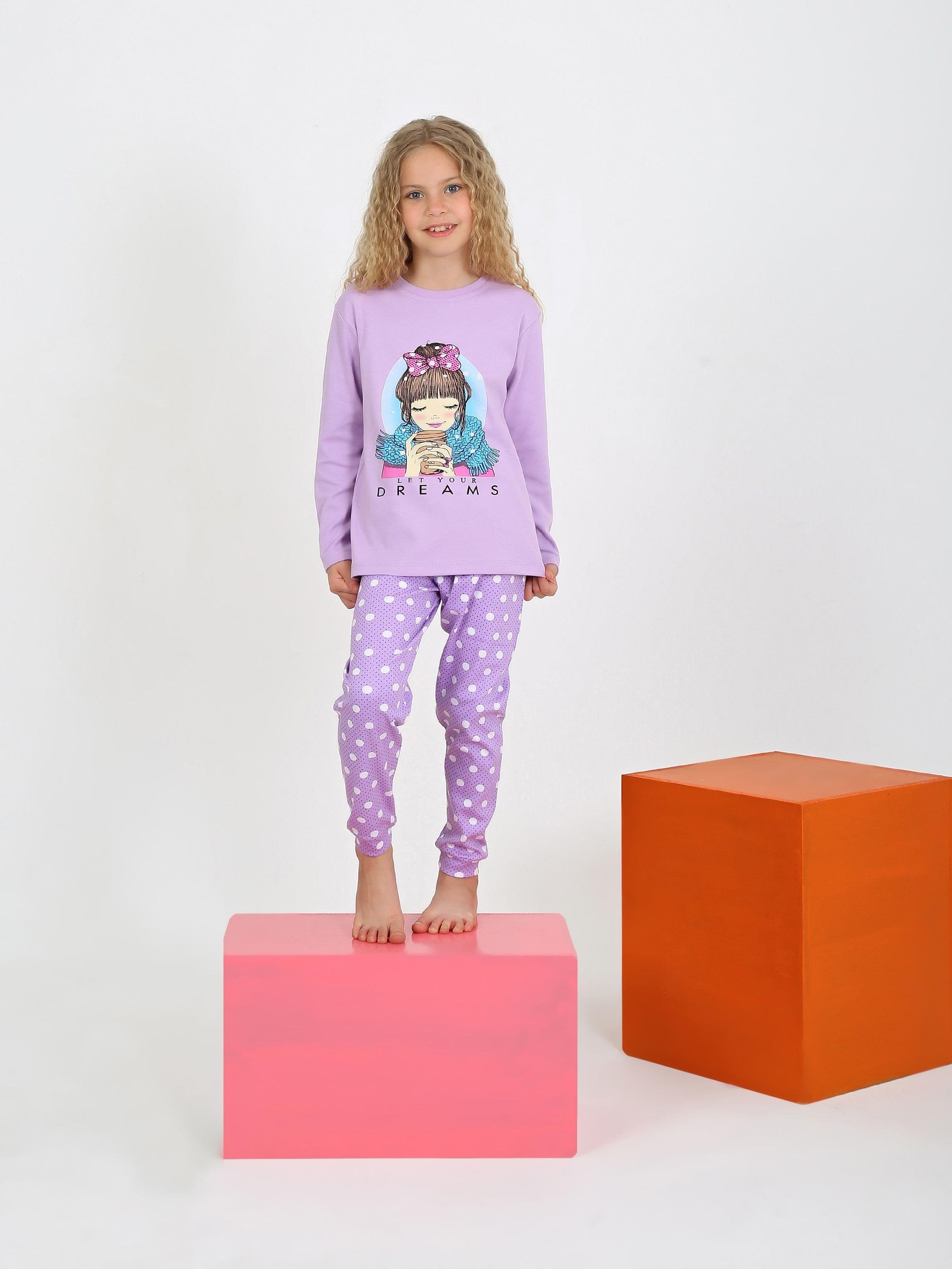 MinyKids Puantiye Desen Lila Kız Çocuk Pijama Takım